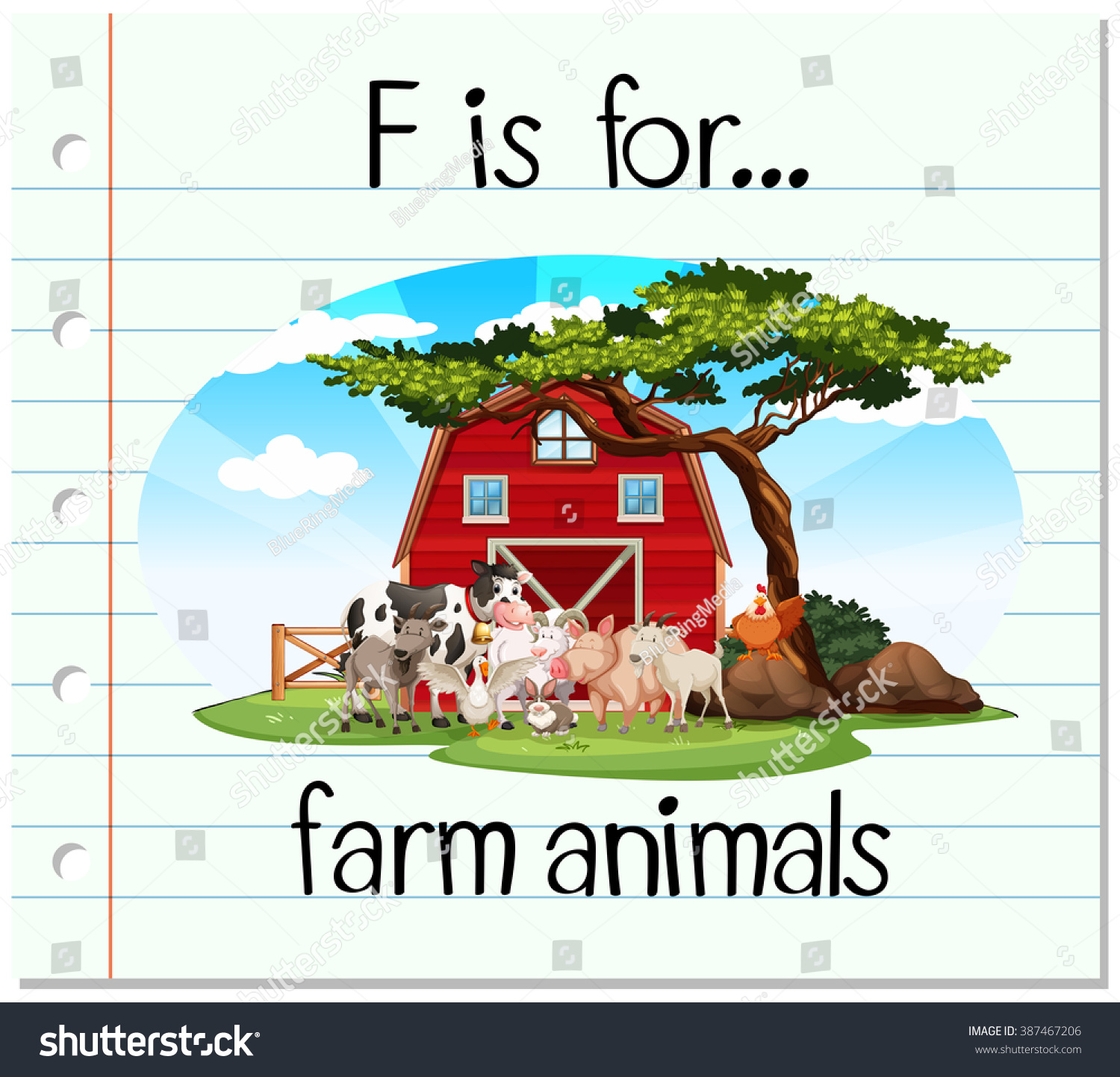 Flashcard Letter F Farm Animals Illustration Stock Vector (Royalty Free ...