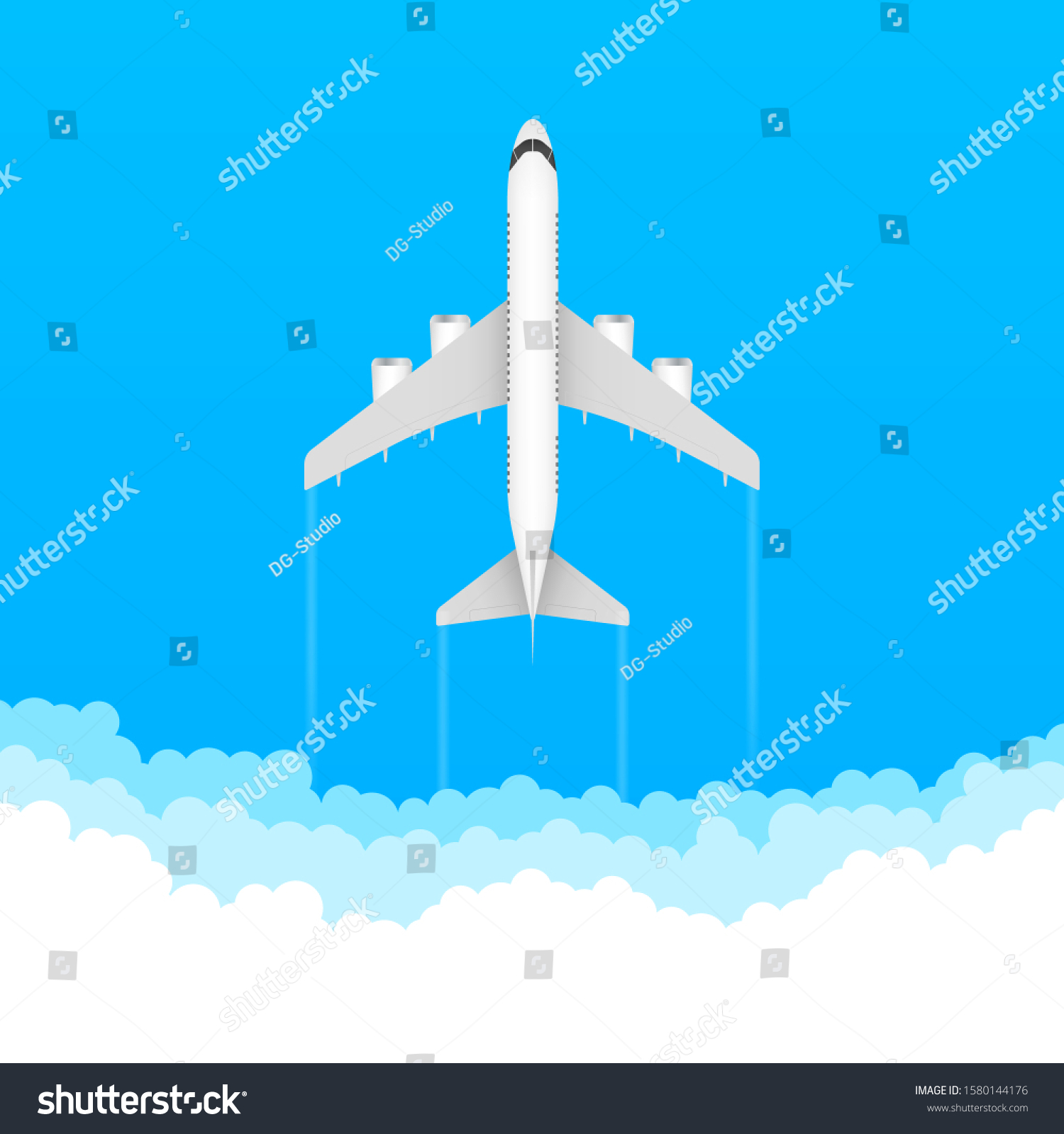 Flat Airplane Illustration View Flying Aircraft Stock Vector (Royalty ...