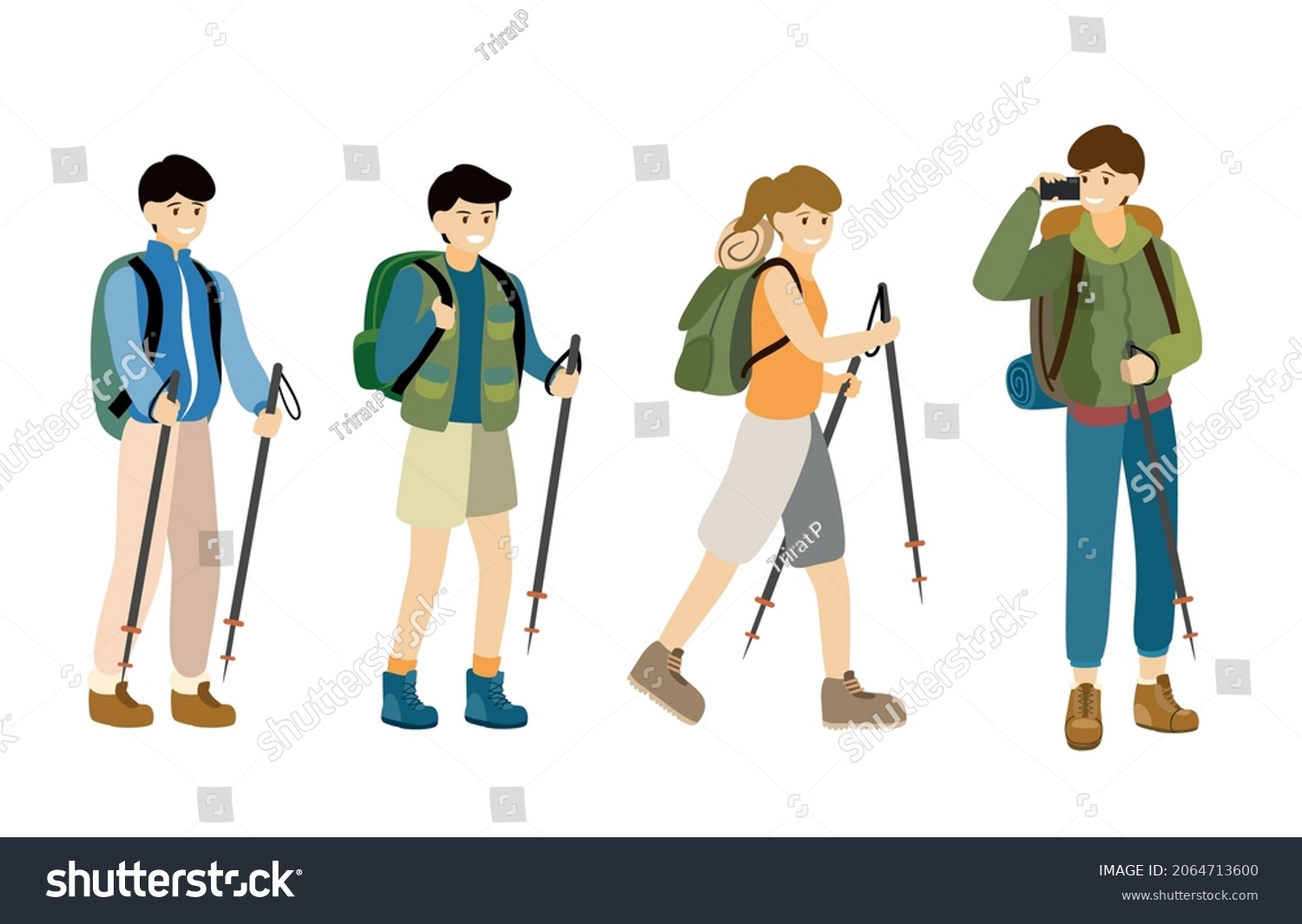 Flat Art Set Different Trekking Hiking Stock Vector (Royalty Free ...