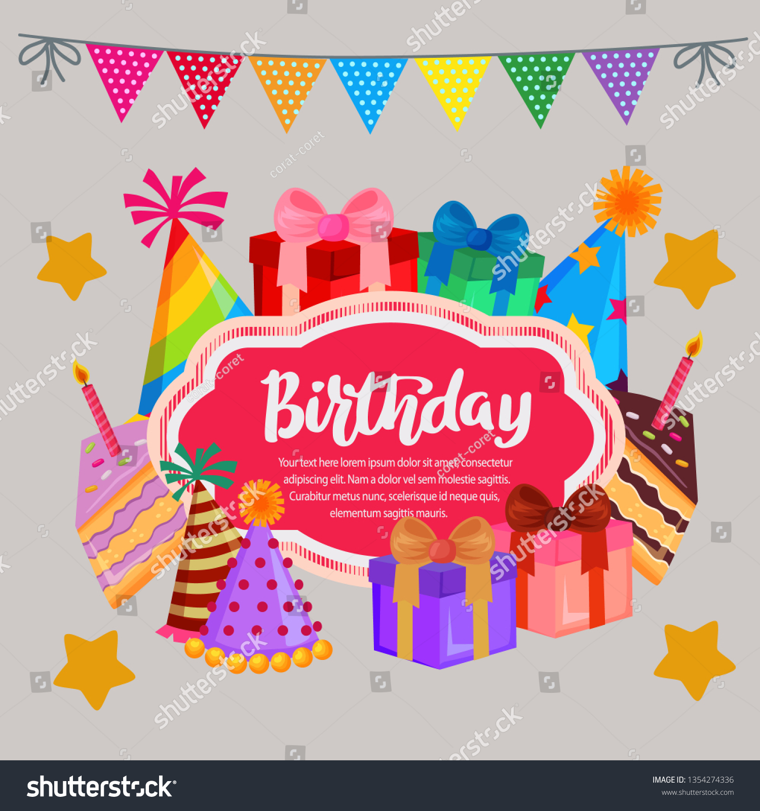 Flat Birthday Card Party Gift Party Stock Vector (Royalty Free ...