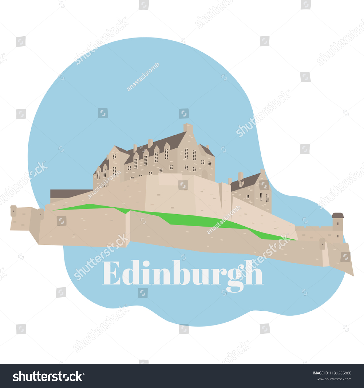 SVG of Flat building of Edinburgh Castle in Scotland, United Kingdom. Historic sight attraction sightseeing. Travel icon landmark. City architecture of Great Britain vector illustration svg