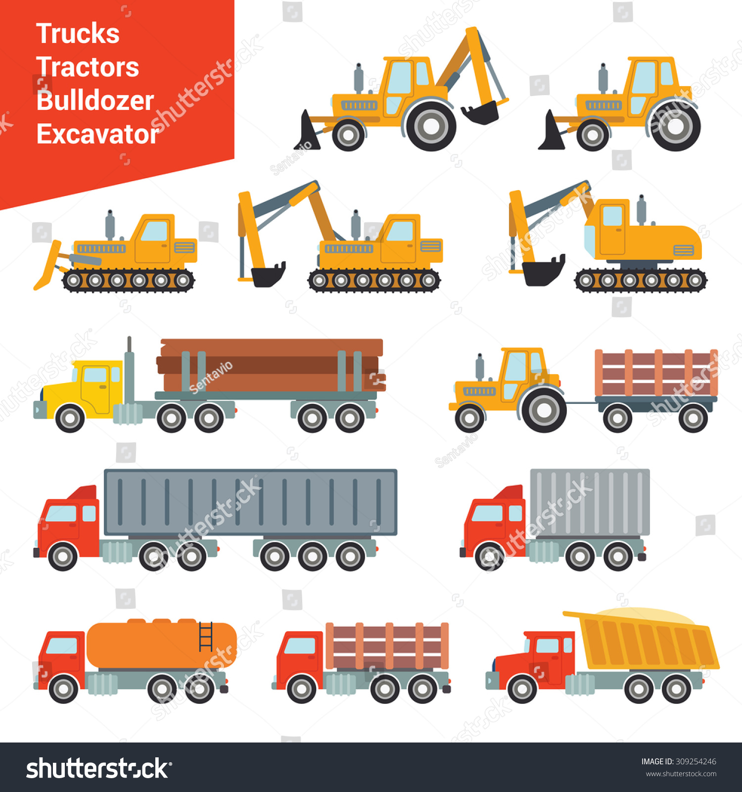 SVG of Flat city construction transport icon set. Excavator tractor grader bowser fueler cistern truck loader wrecker log truck. Build your own world web infographic collection. svg