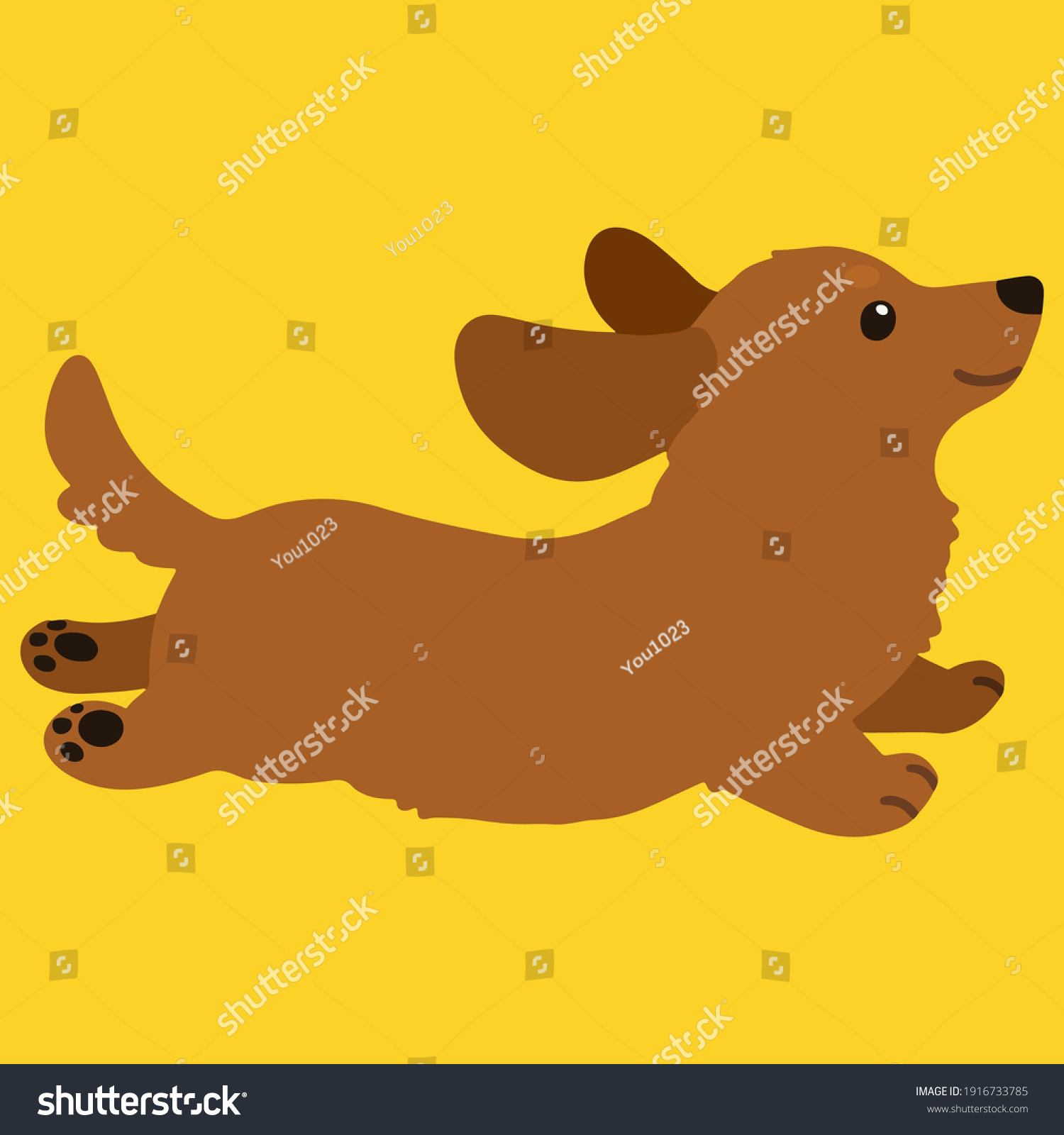 SVG of Flat colored adorable red Miniature Dachshund running svg