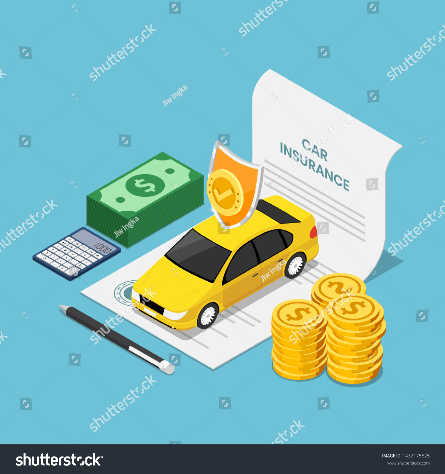 Flat 3d Isometric Car On Insurance Stock Vector Royalty Free 1432175825