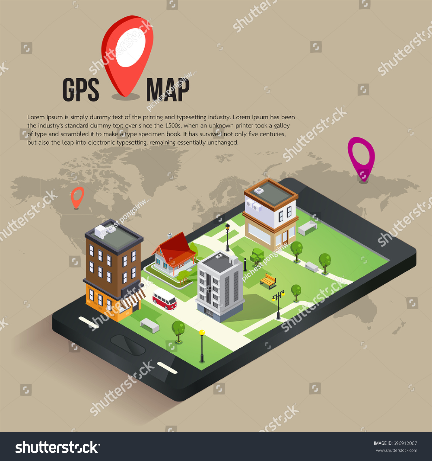 Flat 3d Isometric Mobile Gps Navigation เวกเตอร์สต็อก ปลอดค่าลิขสิทธิ์ 696912067 Shutterstock 1100