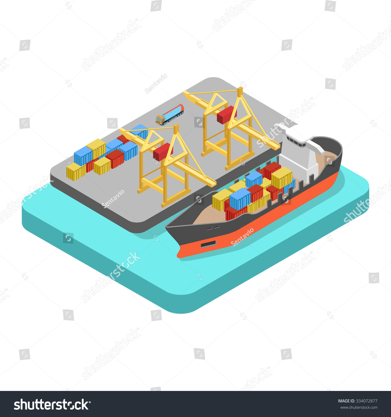 Flat 3d Isometric Nautical Transport Cargo Shipping Harbor Dock Port ...