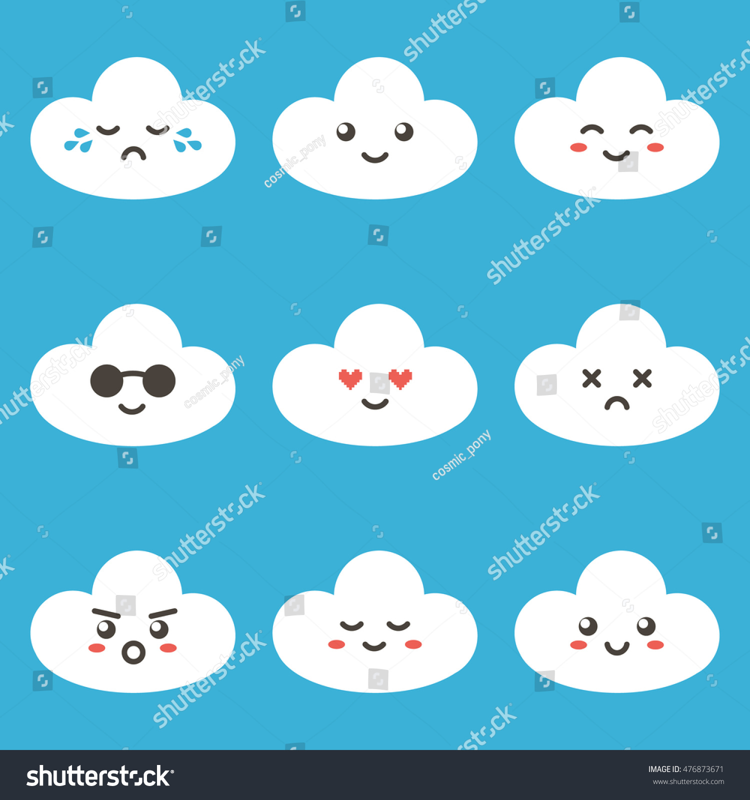 Flat Design Cartoon Cute Cloud Character Stock Vector (Royalty Free ...