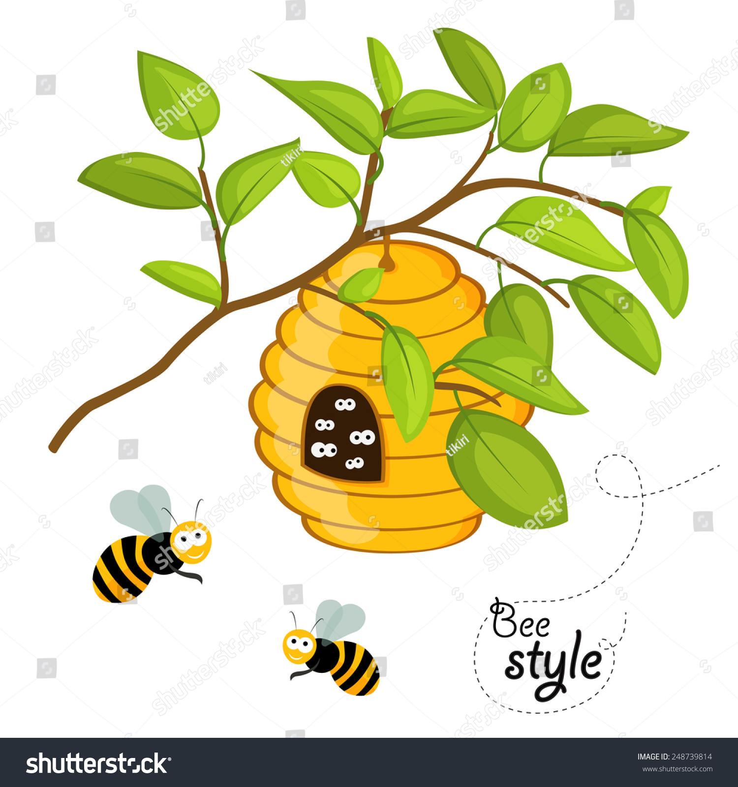 Flat Design Illustration Beehive On Tree Stock Vector 248739814 ...