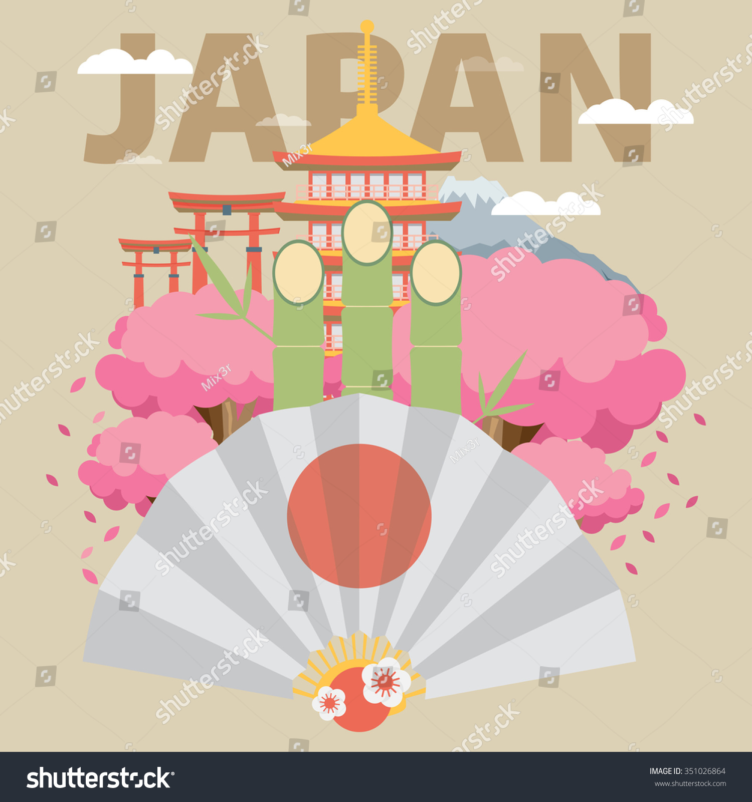 Flat Design Illustration Of Japan - 351026864 : Shutterstock