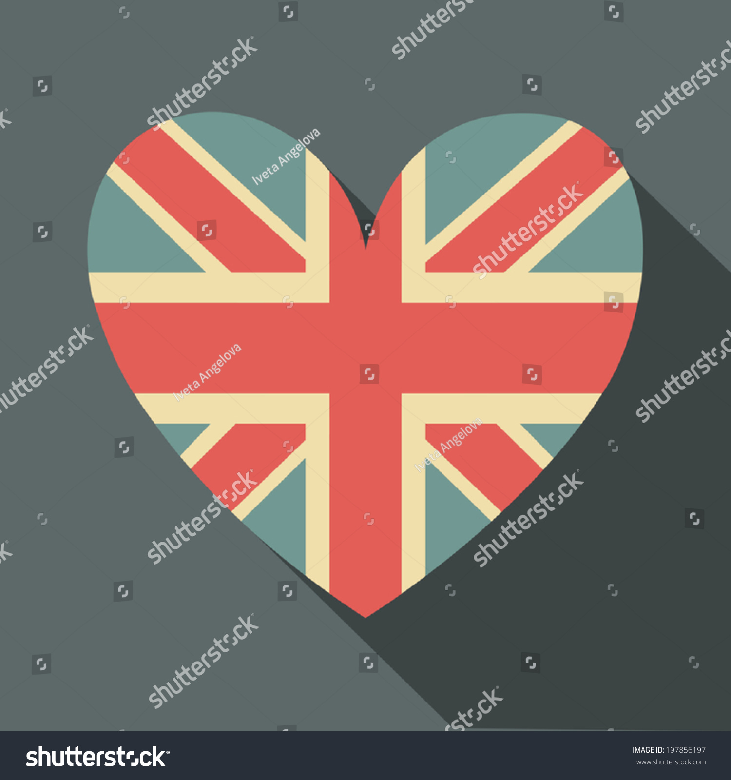 SVG of Flat design long shadow icon with the UK flag in the shape of a heart. svg