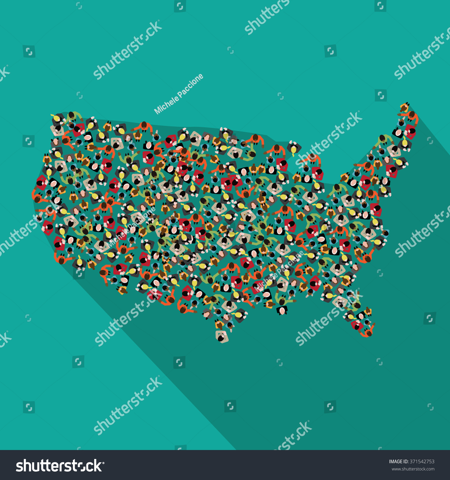 Flat Design Map Of The United States Made Up Of A Crowd Of People Icons ...