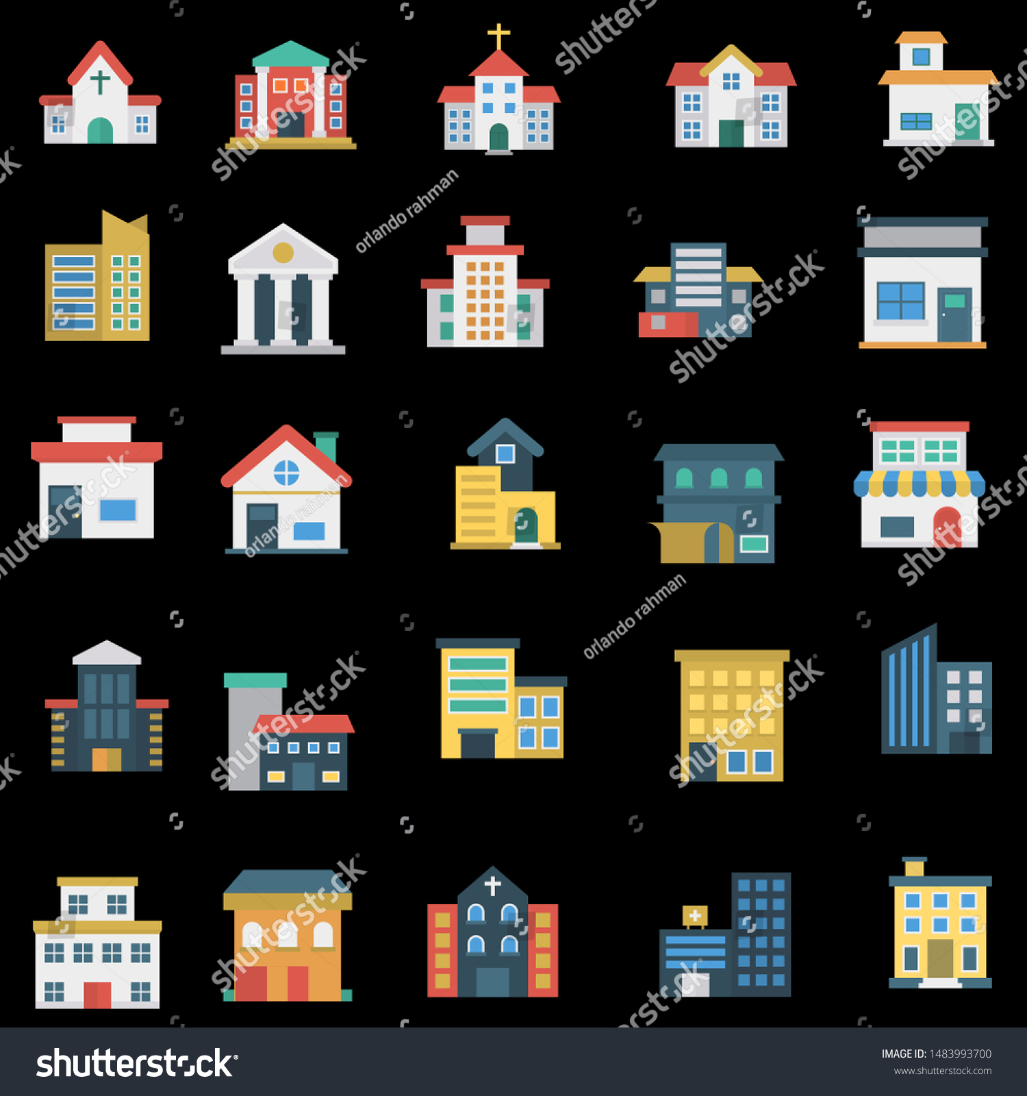 Flat Design Retro Modern City Houses Stock Vector (Royalty Free ...