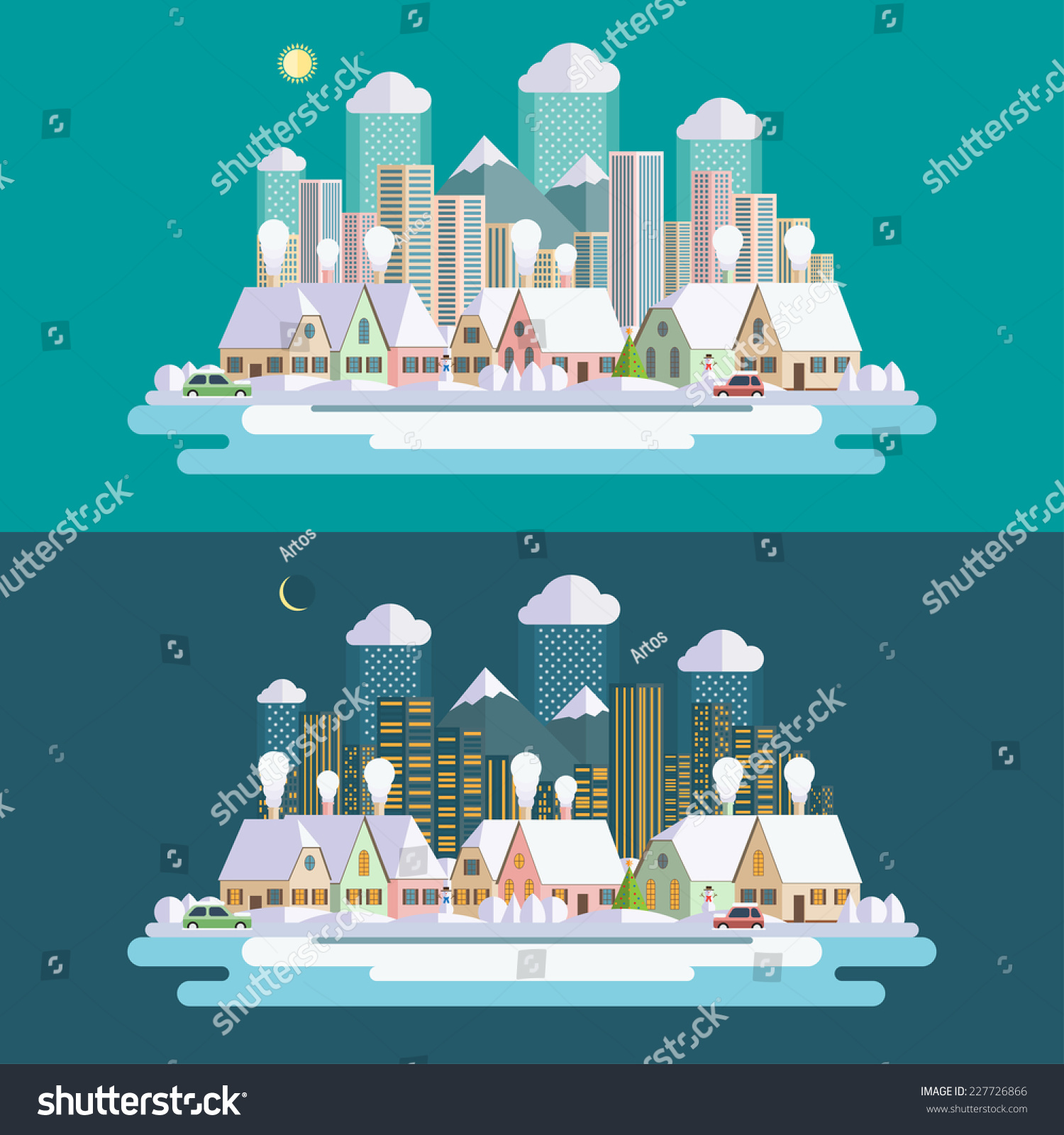 Flat Design Style Urban Winter Landscape Illustration. The City Covered ...