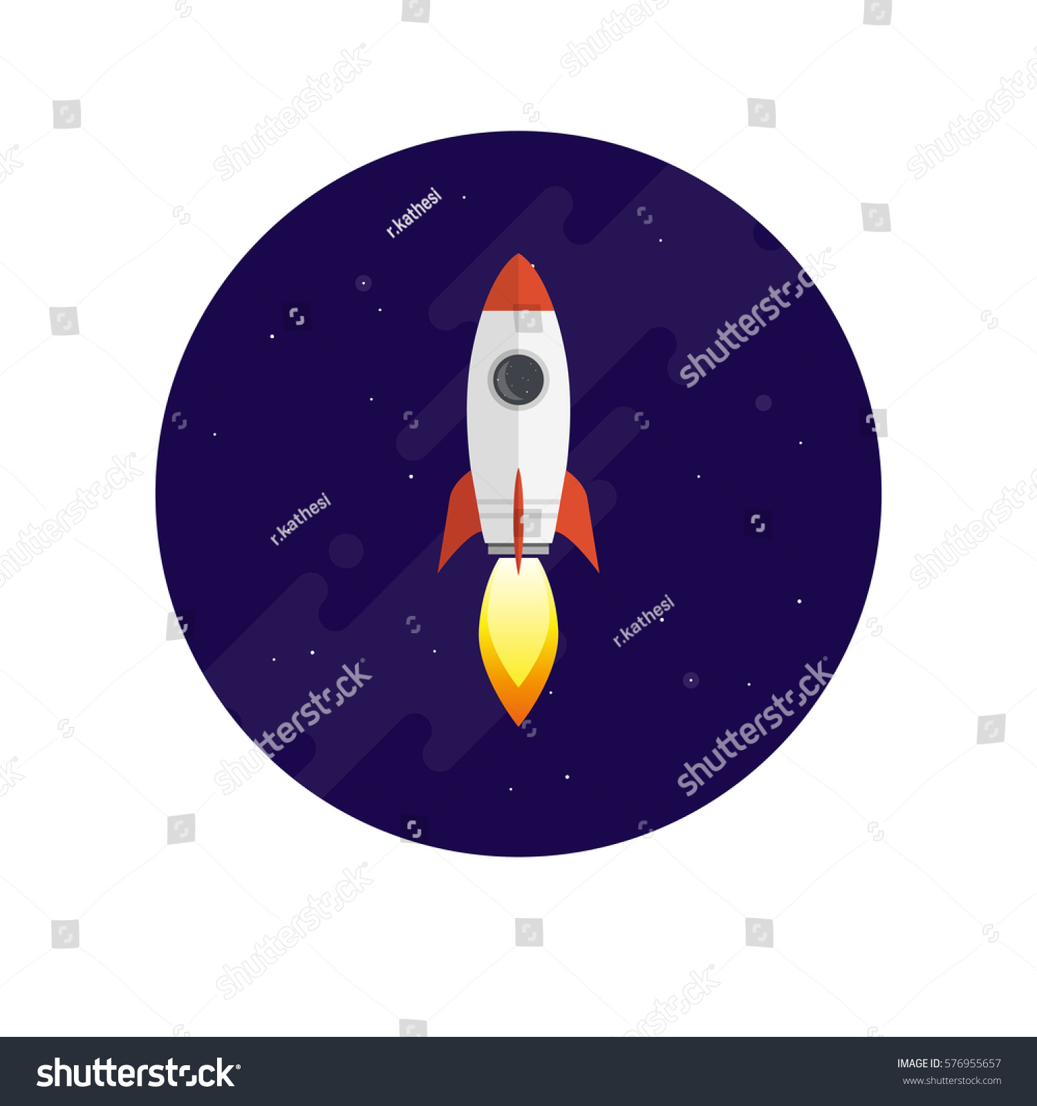 Flat Design Vector Flying Rocket Illustration Stock Vector (Royalty ...