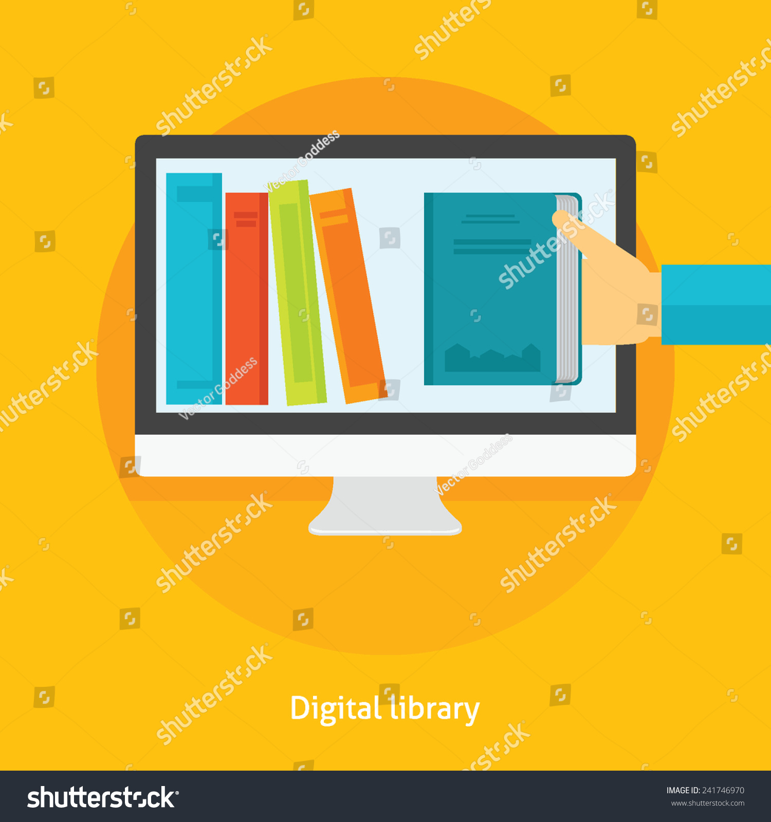 Flat Design Vector Illustration Concept For Digital Library, Online ...