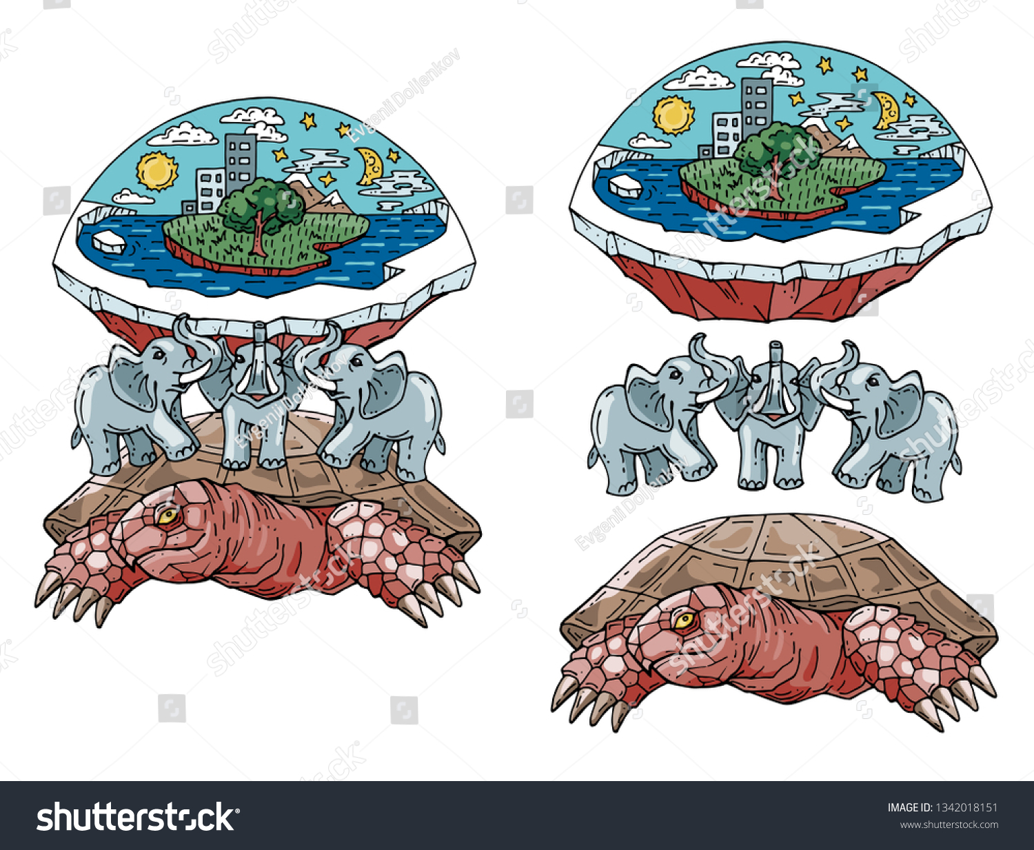 Flat Earth On Turtle Elephants Theory Stock Vector (Royalty Free ...