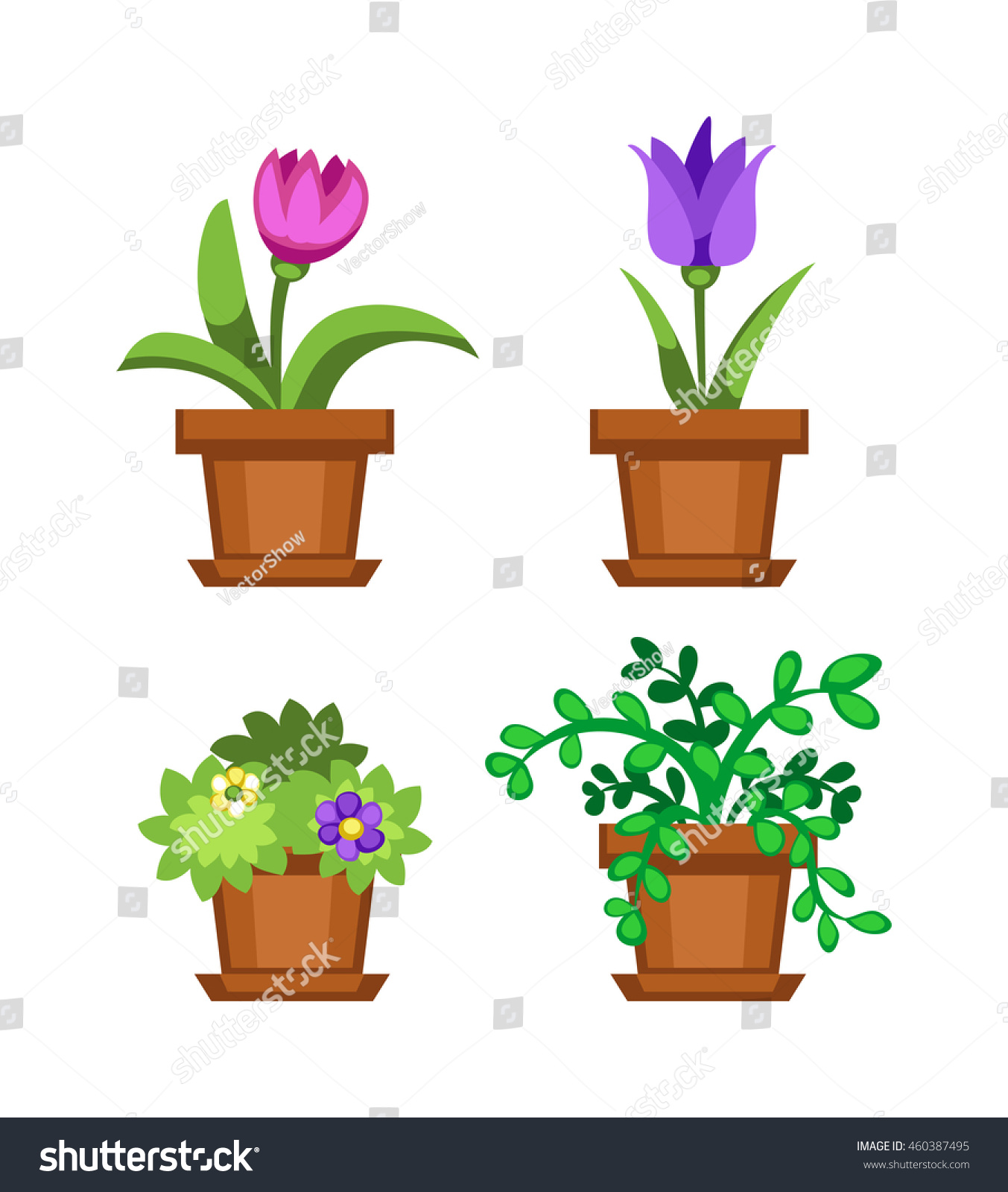 Flat Flower Pot Flower Pot Colorful Stock Vector 460387495 - Shutterstock