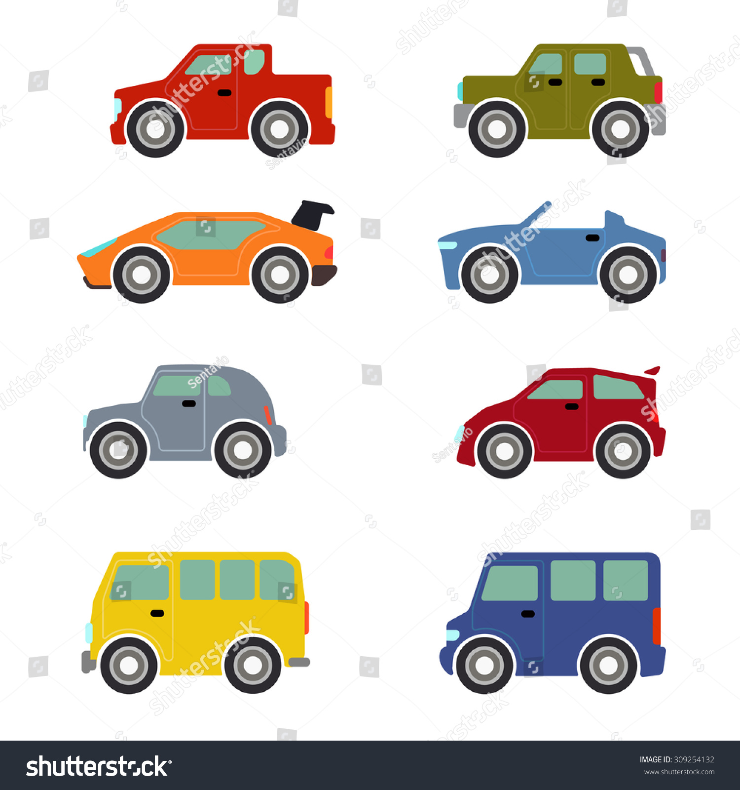 Flat Funny Cartoon Road Transport Icon Stock Vector 309254132 ...