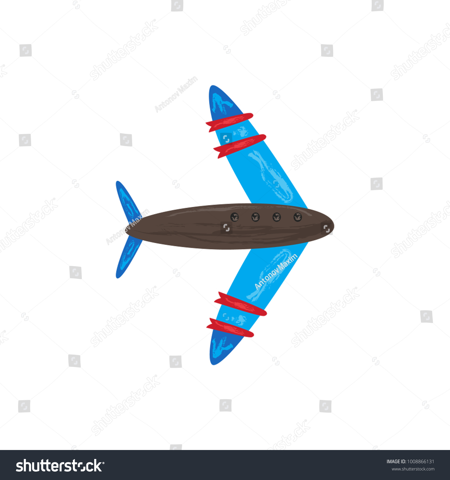 Flat Handdrawn Cartoon Plane Airplane Aircraft Stock Vector (Royalty