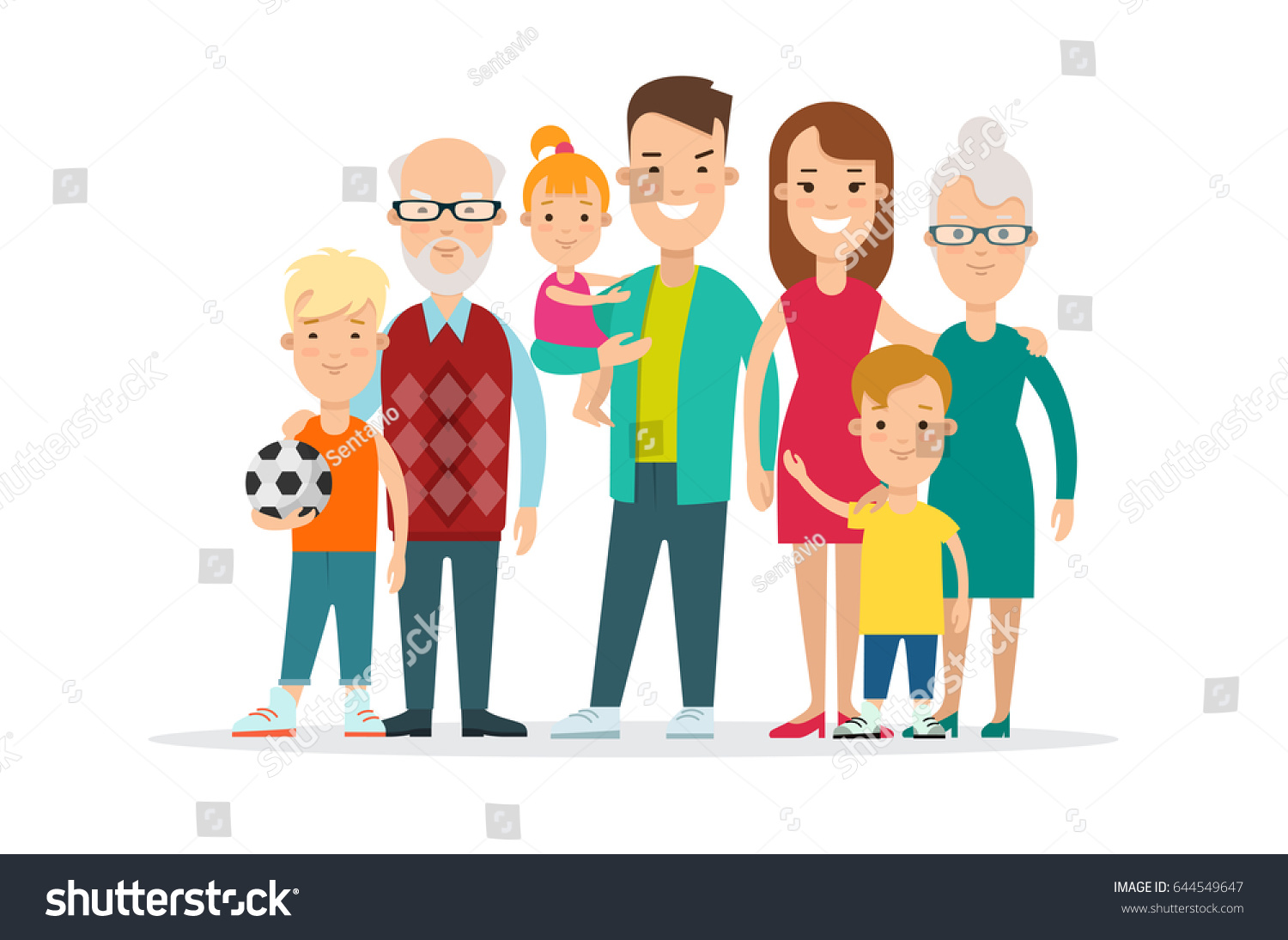 Flat Happy Family Portrait Vector Illustration Stock Vector (Royalty ...