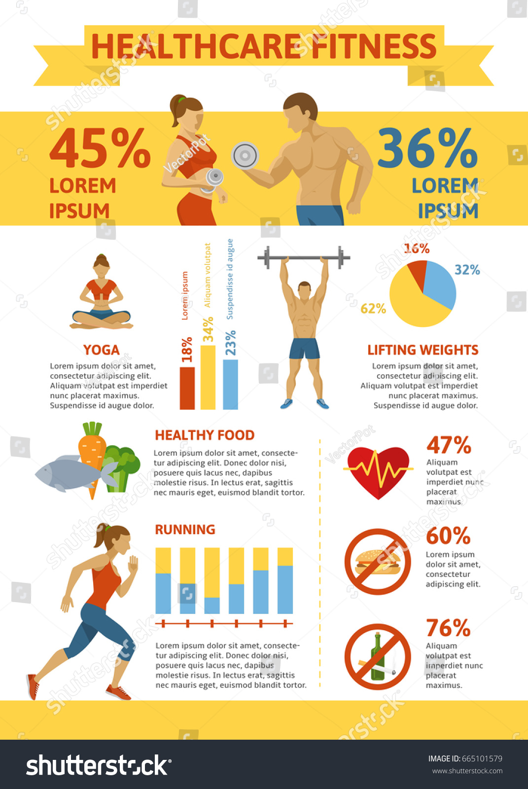 Flat Healthy Lifestyle Infographic Concept Fitness Stock Vector ...