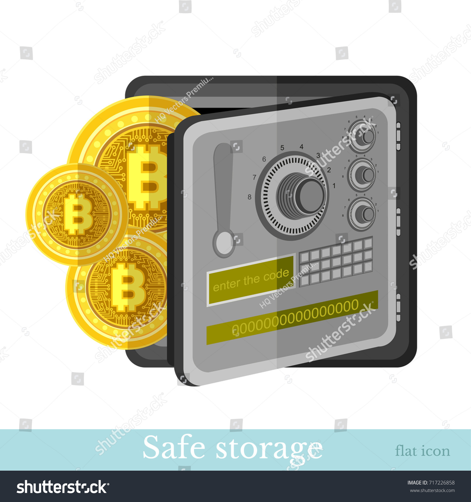 SVG of Flat icon bit coins with safe. Mining bit coin business illustration isolated on white svg