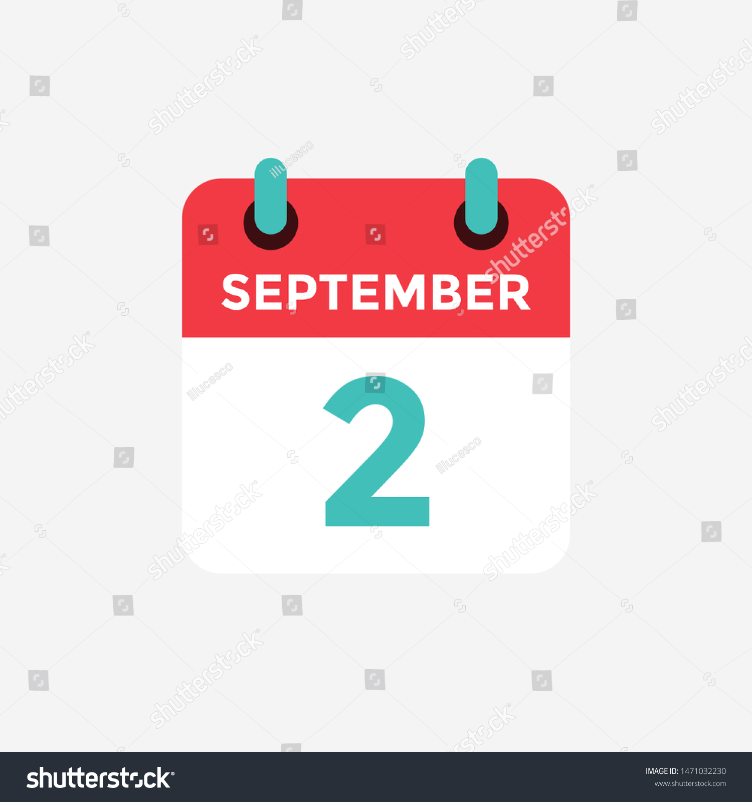 Flat Icon Calendar 2 September Date Stock Vector Royalty Free 1471032230