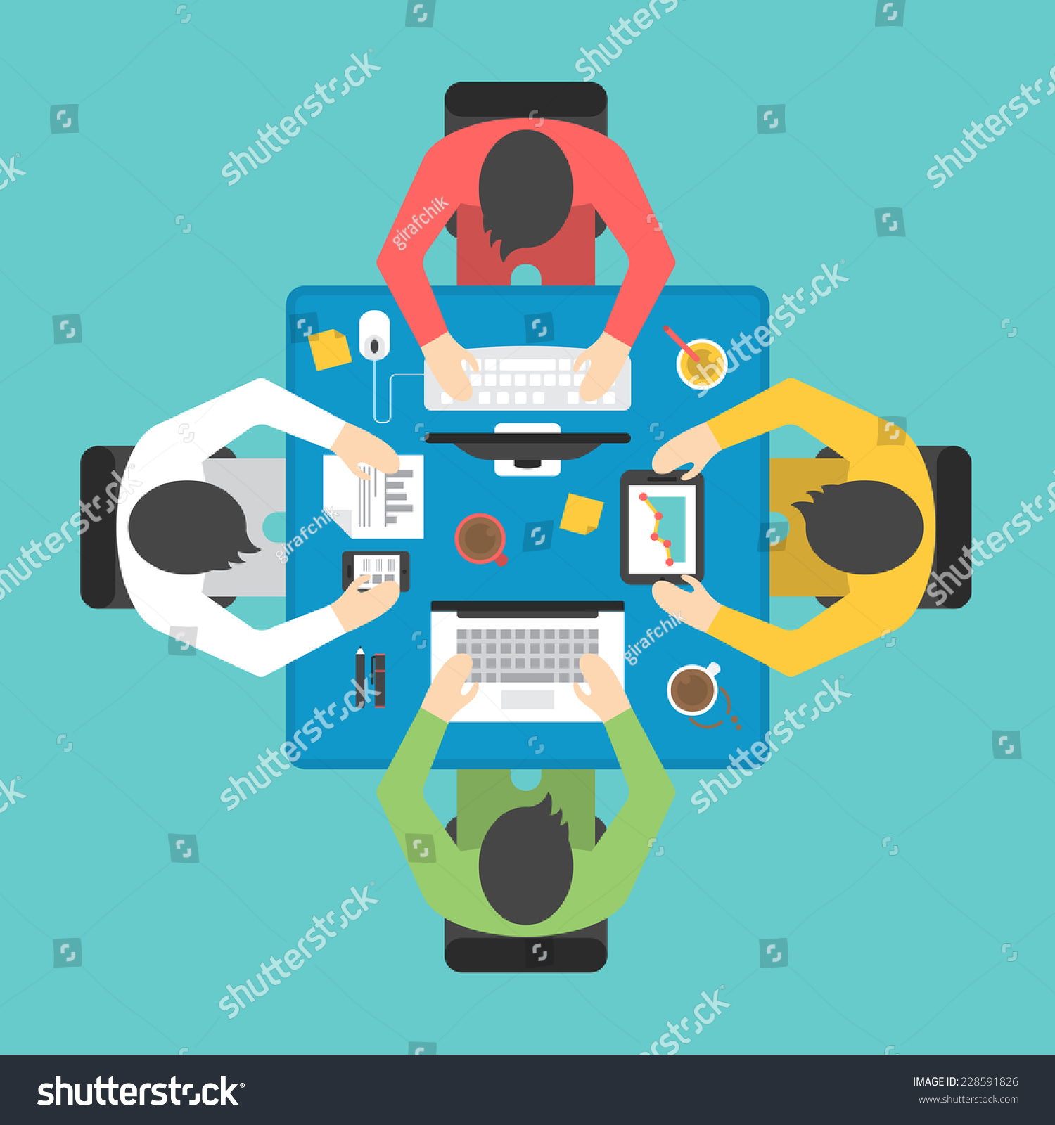 Flat Icon Design For Teamwork And Brainstorming Concept. Man Seating ...