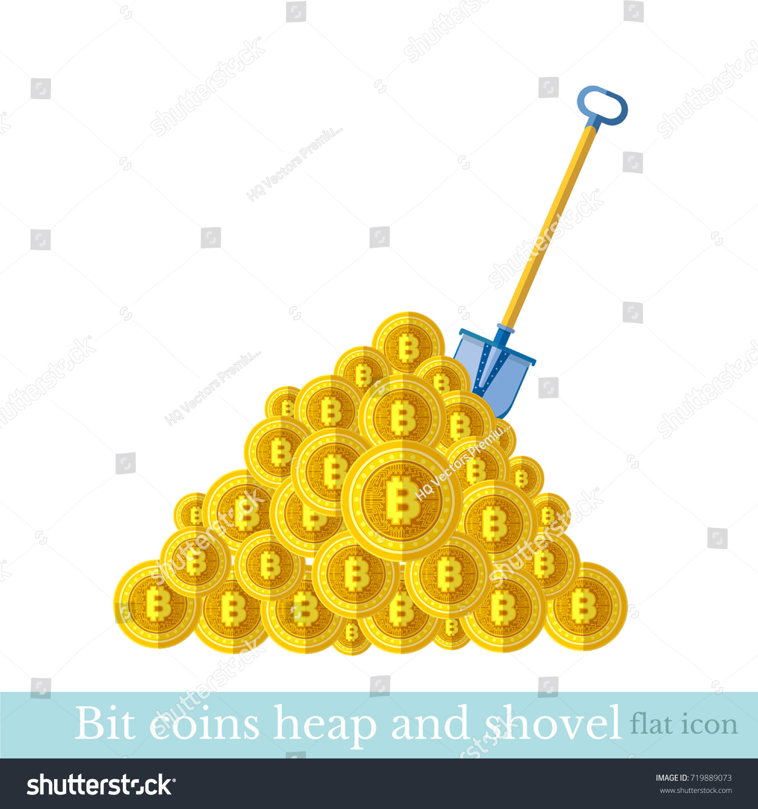 SVG of Flat icon with shovel with heap of bit coins. Mining bit coin business illustration isolated on white svg