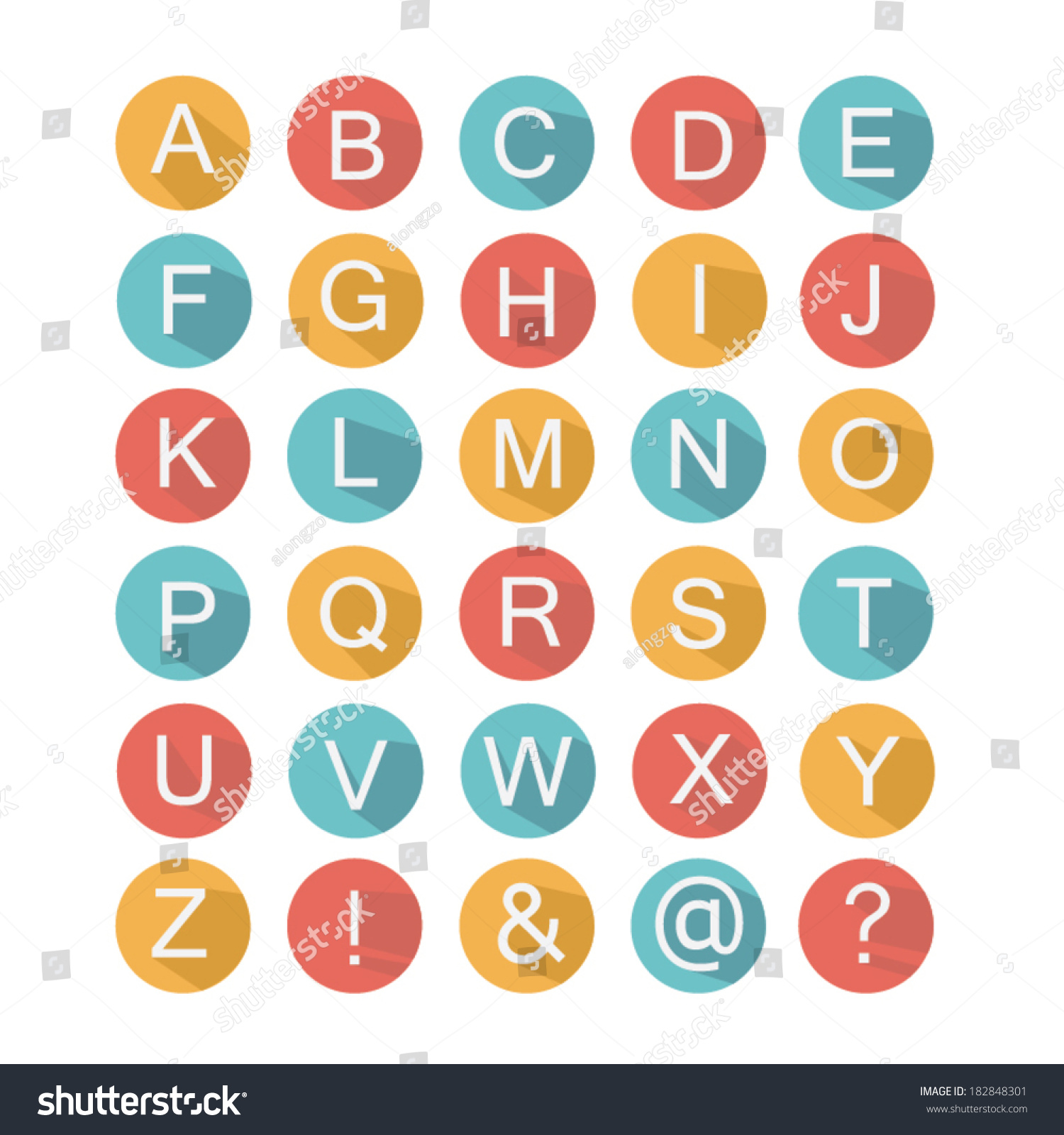 Flat Icons Alphabet Stock Vector Illustration 182848301 : Shutterstock