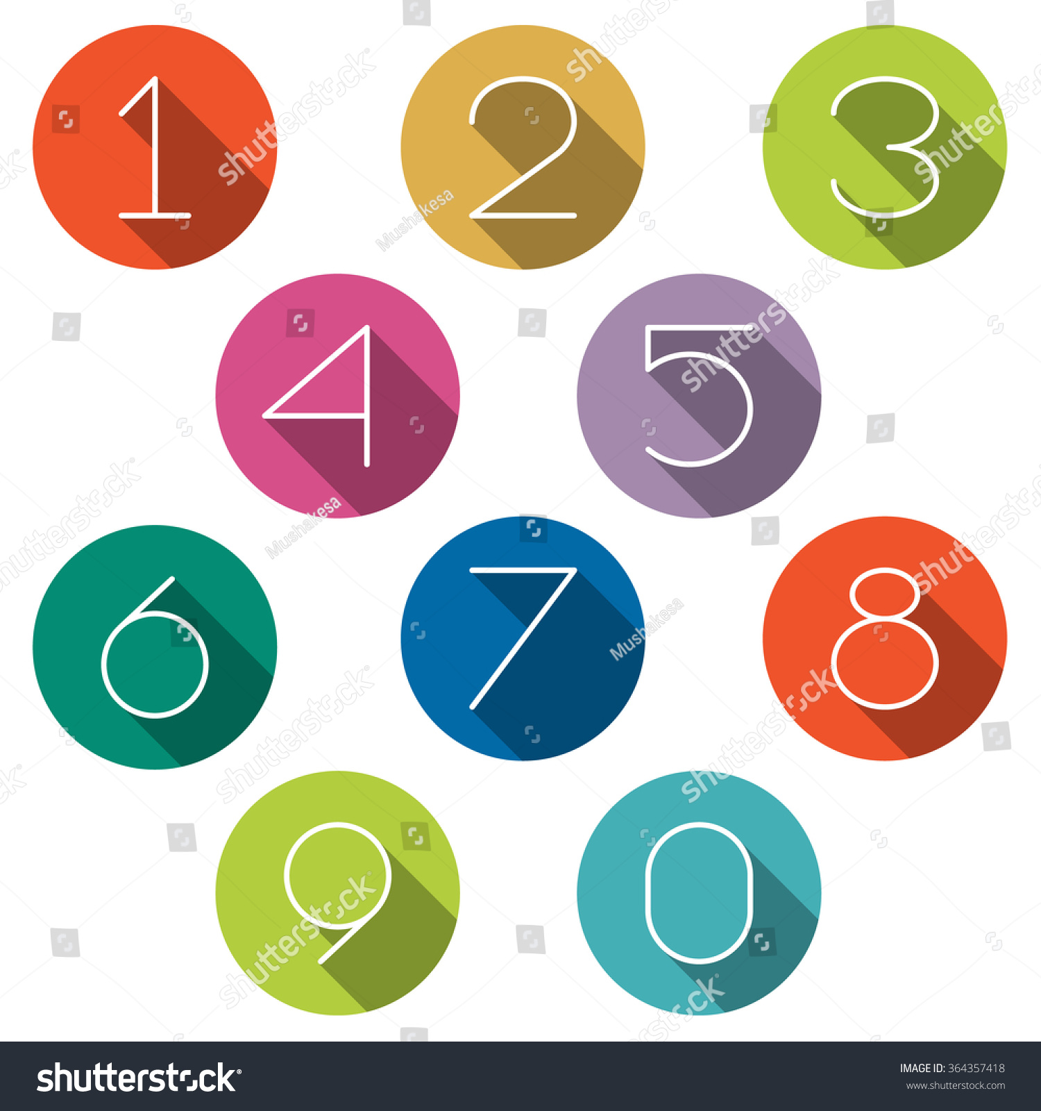 Flat Icons Long Shadow Typeface Numbers Stock Vector 364357418 ...