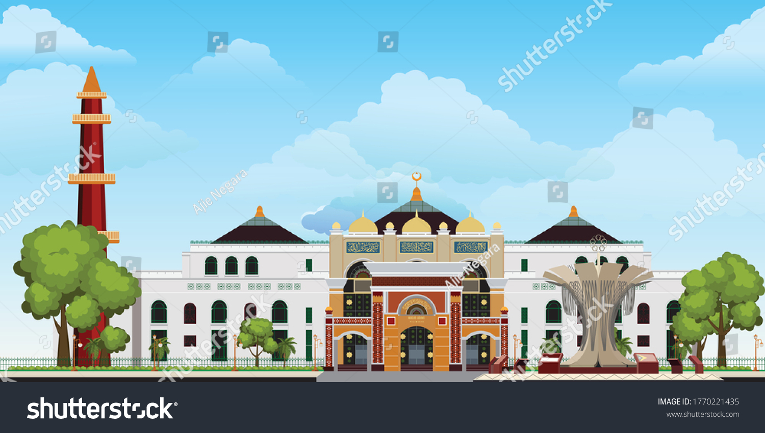 SVG of Flat Illustration Great Mosque, Masjid Agung, Palembang Indonesia svg