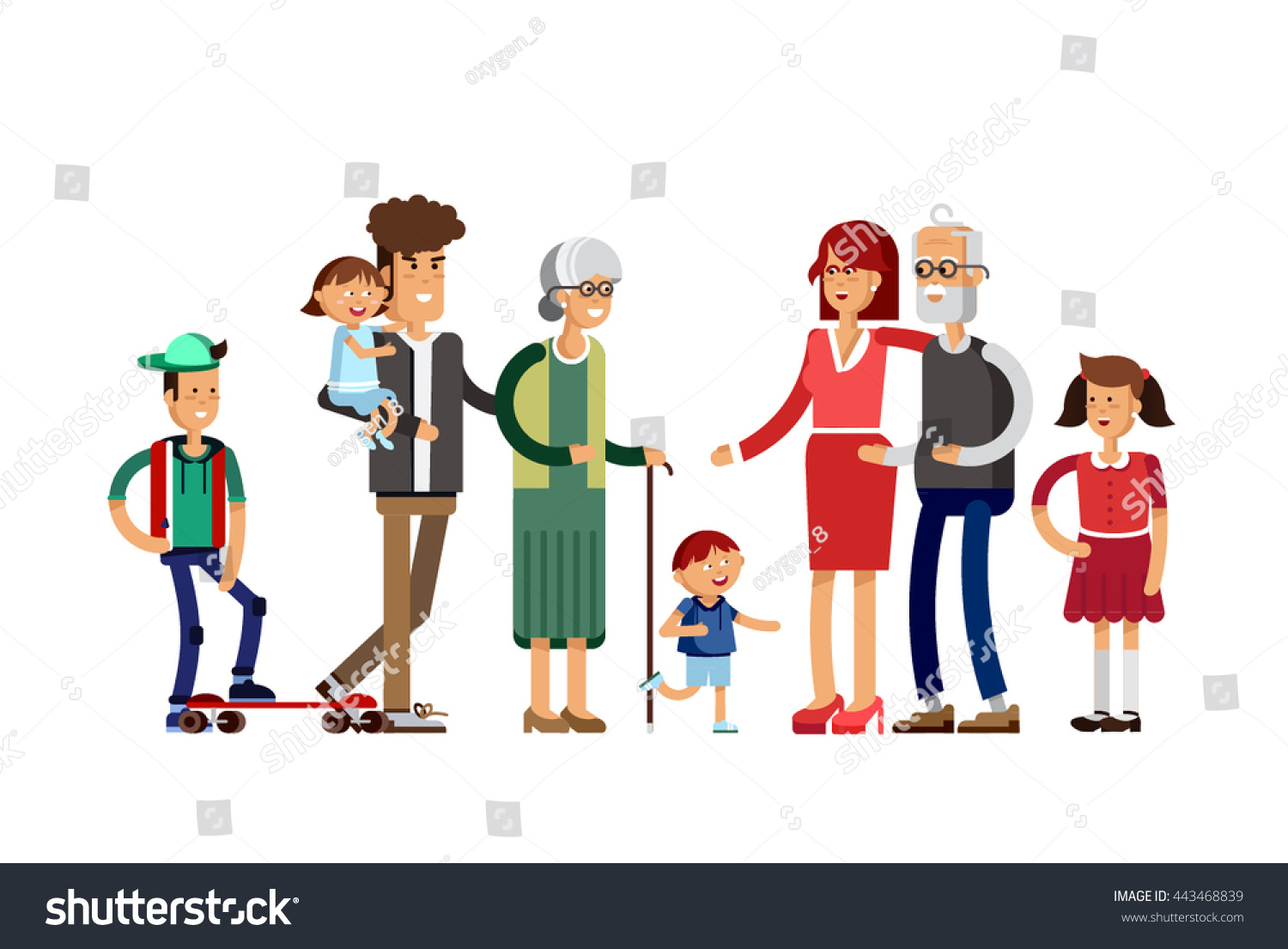 Flat Illustration Multigeneration Family Family Portrait Stock Vector ...