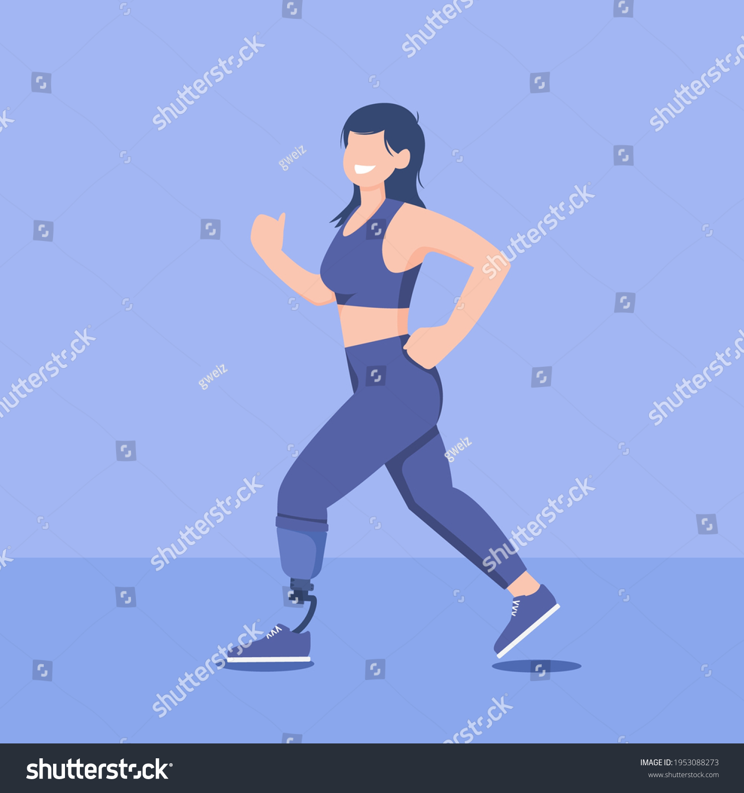SVG of flat Illustration of disabled athletes woman running with happy. Disabled Runner flat vector illustration in isolated background. women run with prosthetic leg illustration vector svg