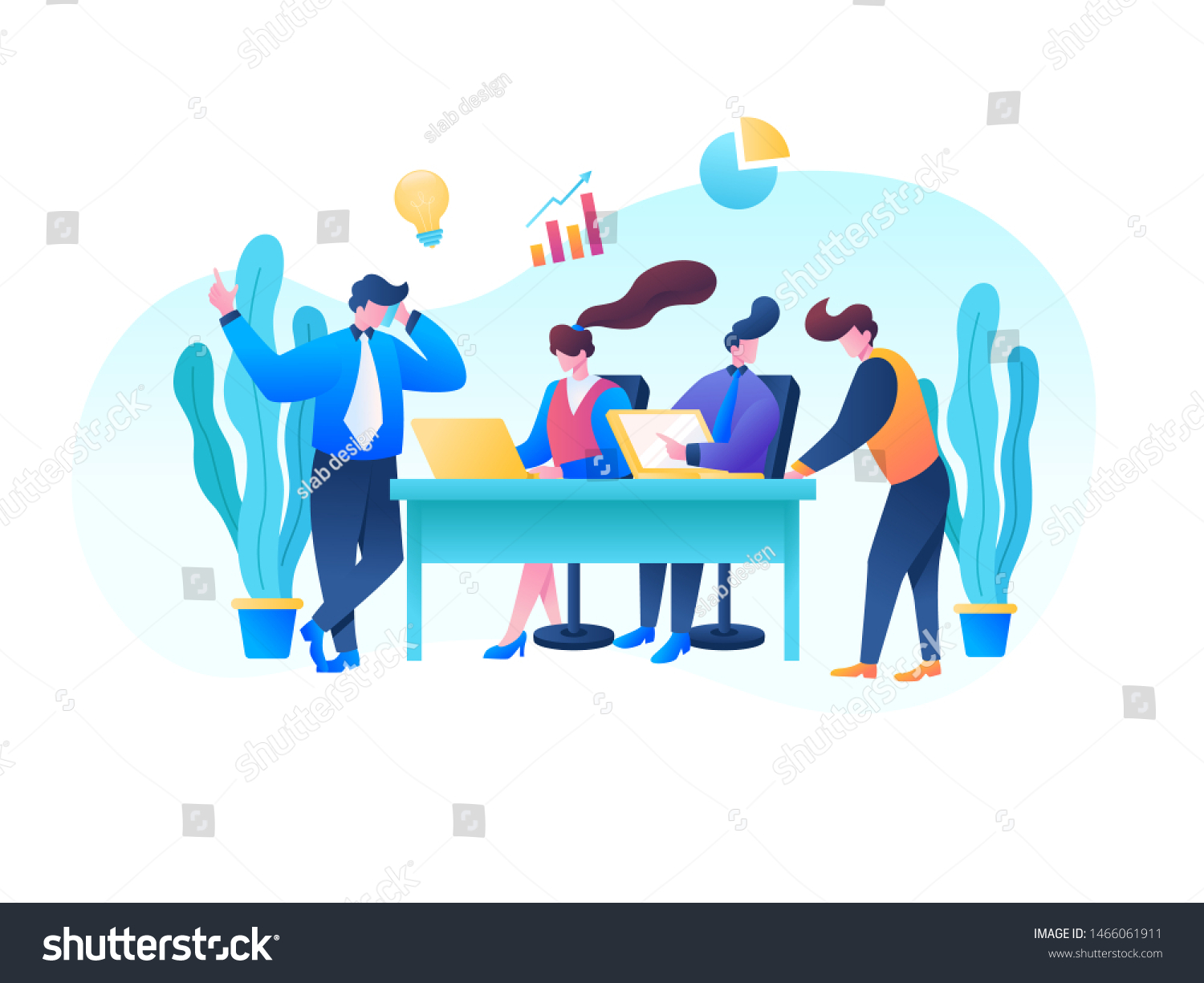 Flat Illustration Style Team Make Discussion Stock Vector Royalty Free