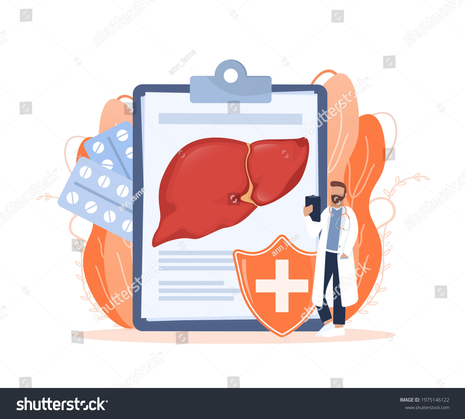 SVG of Flat illustration with liver on white background for medical design. Characters in cartoon style. Vector hepatic system organ, digestive gallbladder organ. svg