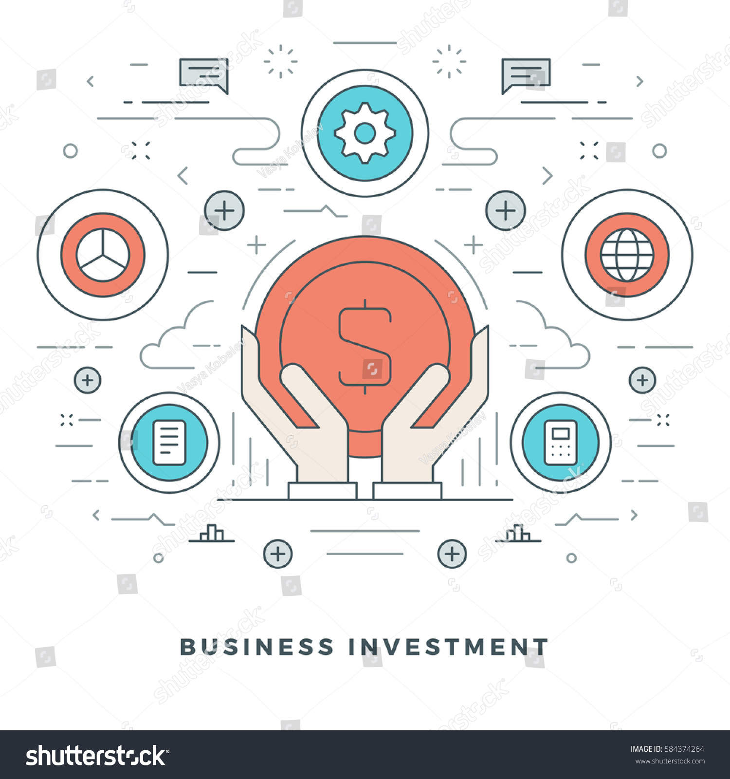 flat line business concept vector illustration のベクター画像素材