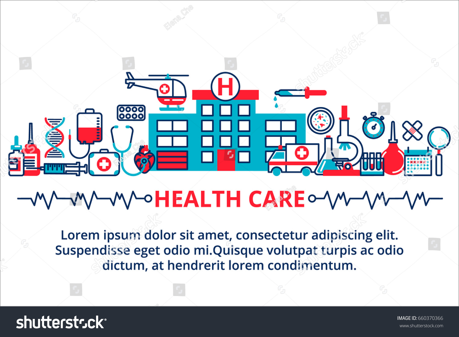 Flat Line Design Website Banner Healthcare Stock Vector Royalty Free 660370366