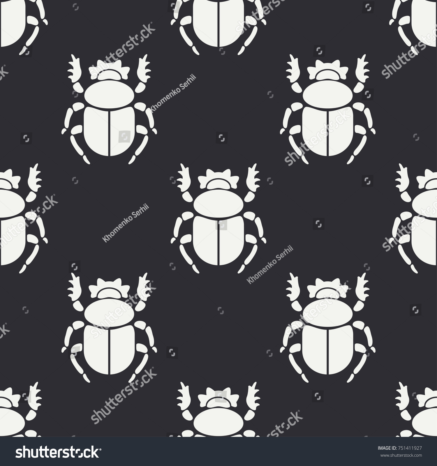 SVG of Flat line vector seamless pattern wildlife fauna bug, scarab. Simplified retro cartoon style. Insect. Beetle. Entomology. Nature ornament. Forest life. Illustration element for your design, wallpaper. svg