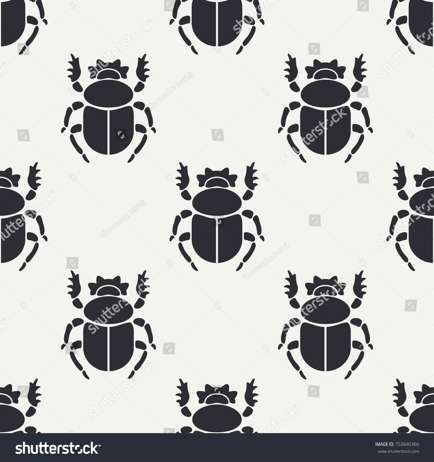 SVG of Flat line vector seamless pattern wildlife fauna bug, scarab. Simplified retro cartoon style. Insect. Beetle. Entomology. Nature ornament. Forest life. Illustration element for your design, wallpaper. svg