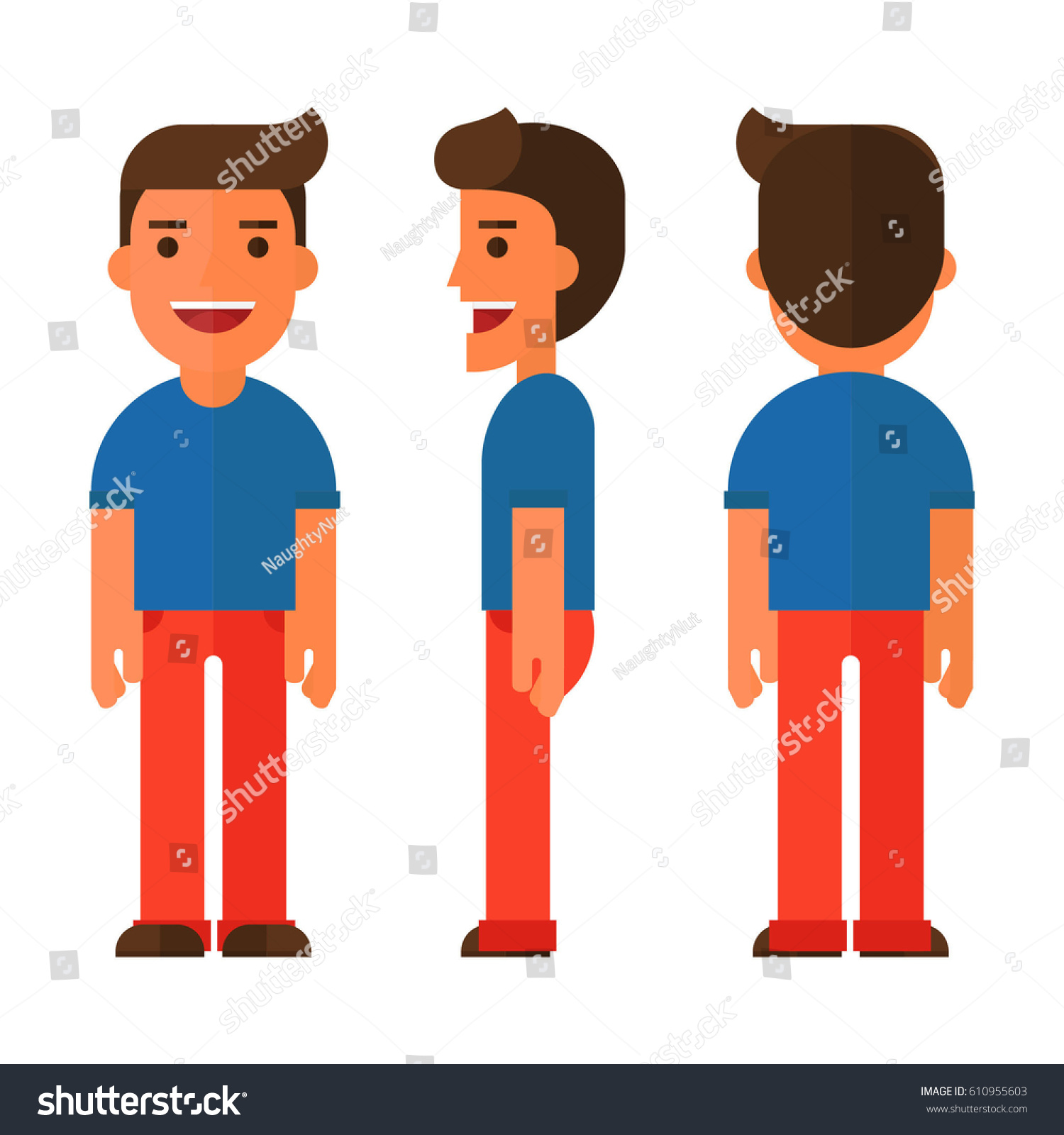 Flat Man Character Different Poses Front Stock Vector 610955603 ...