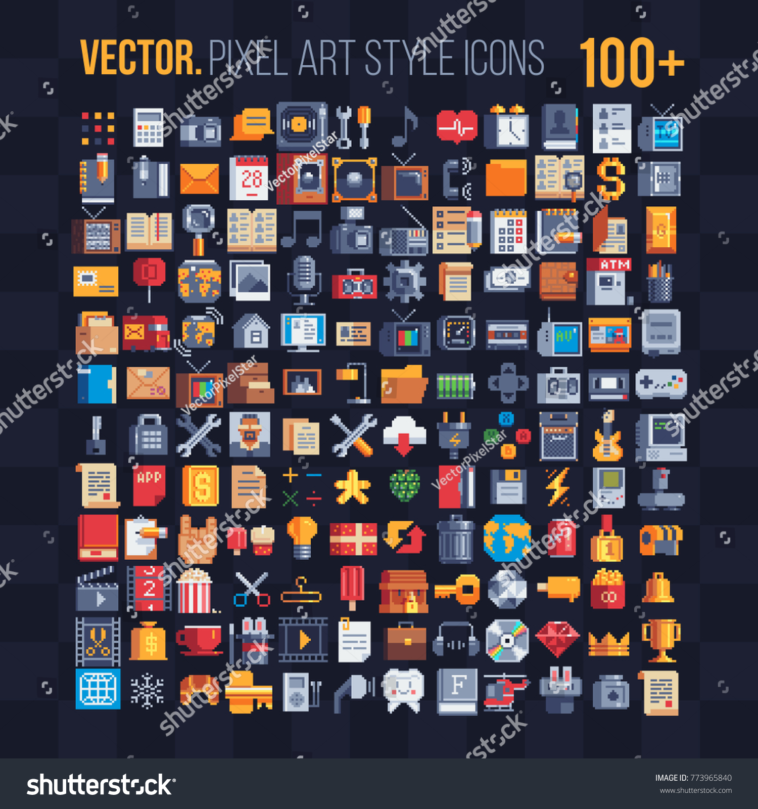 Flat Mobile Apps Icons Pixel Art Stock Vector (Royalty Free) 773965840