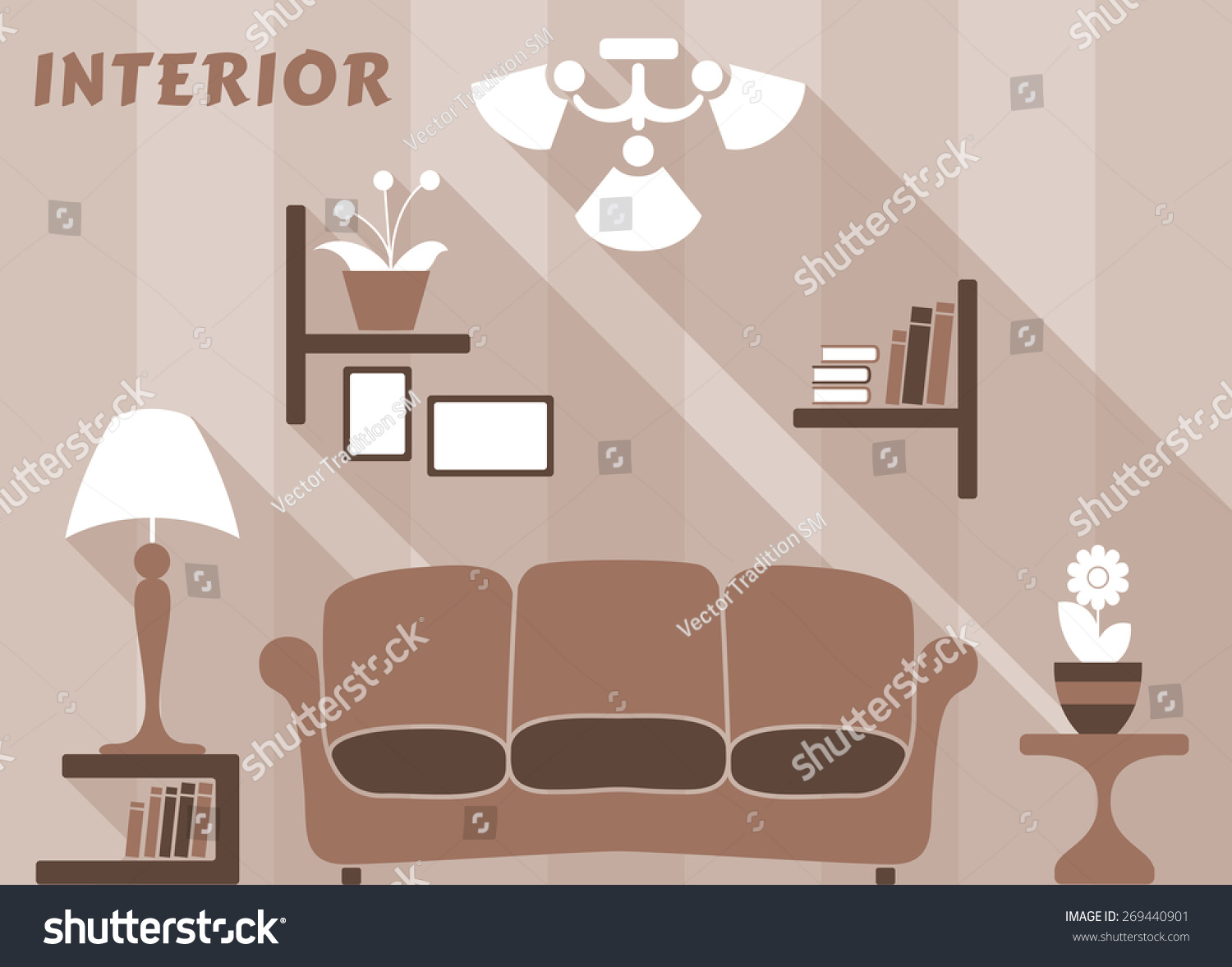 Flat Modern Interior Living Room White Stock Vector (Royalty Free ...