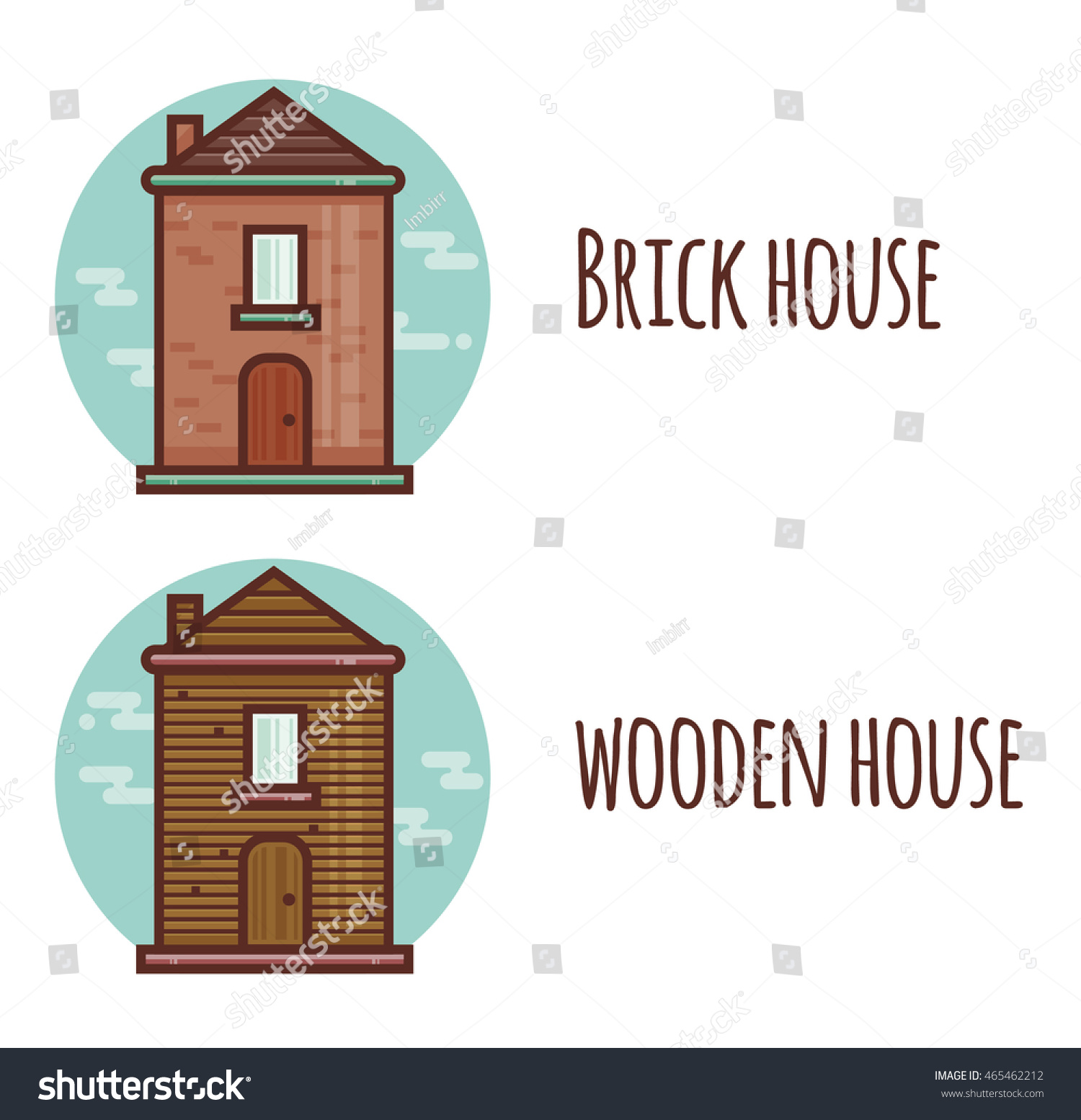 Flat Modern Style Houses Brick Wood Stock Vector Royalty Free