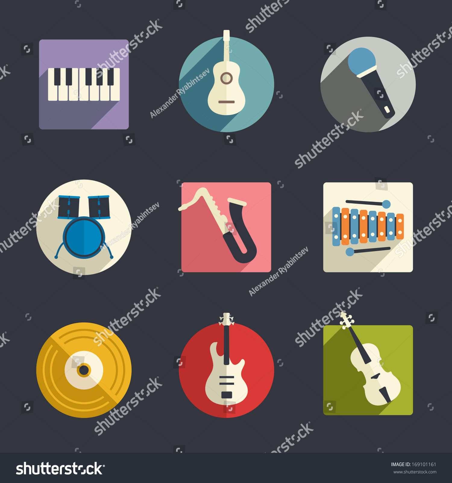 Flat Music Icons Stock Vector (Royalty Free) 169101161