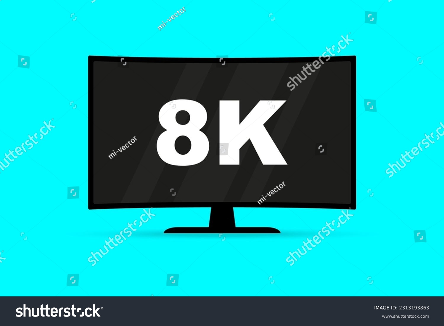 SVG of Flat screen tv with 8k Ultra HD video technology. Digital wide television concept. Led television display with high definition digital tech symbol.  Idea of wide screen computer monitor svg