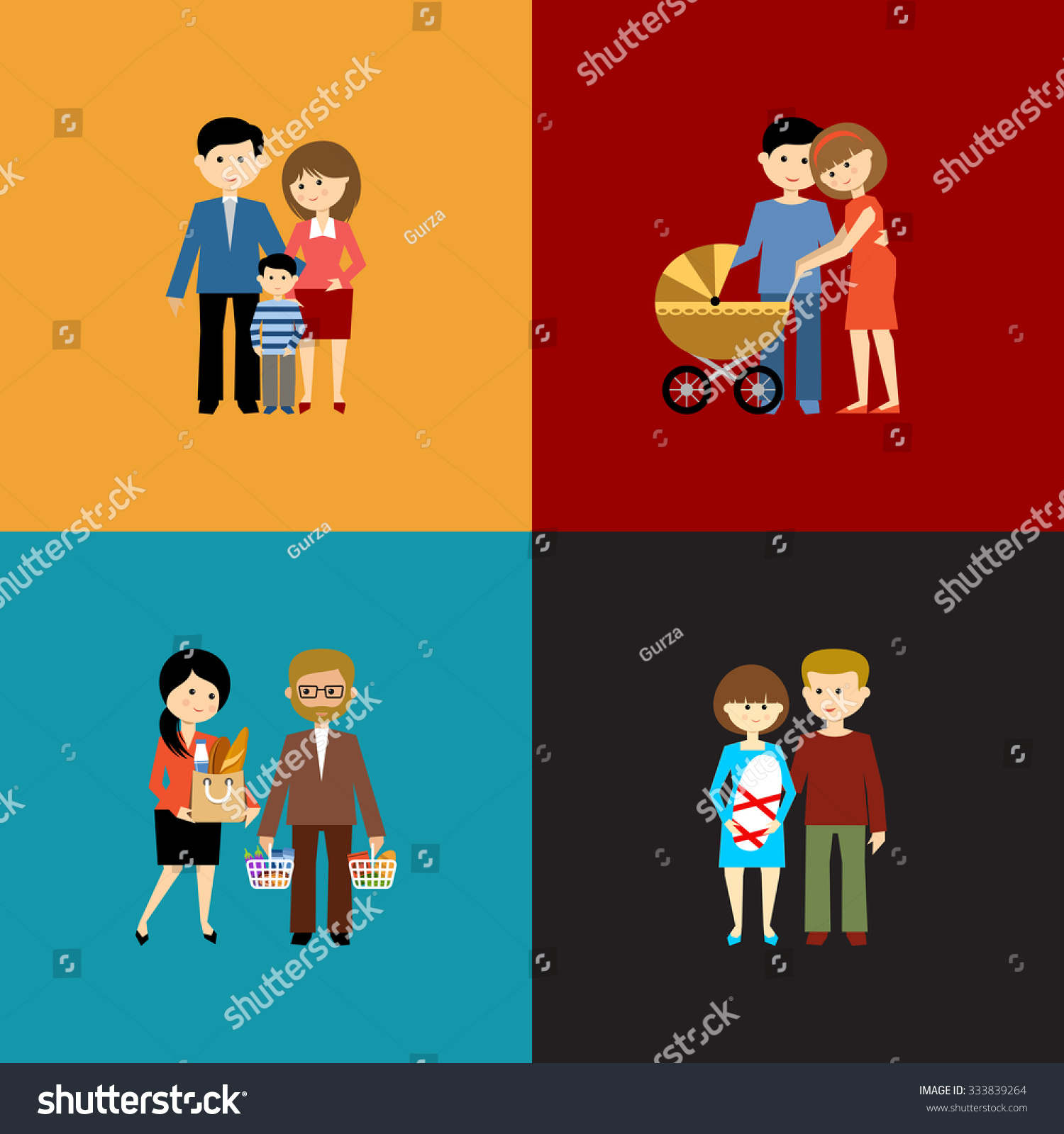 Flat Set Family Life Vector Illustration Stock Vector (Royalty Free ...