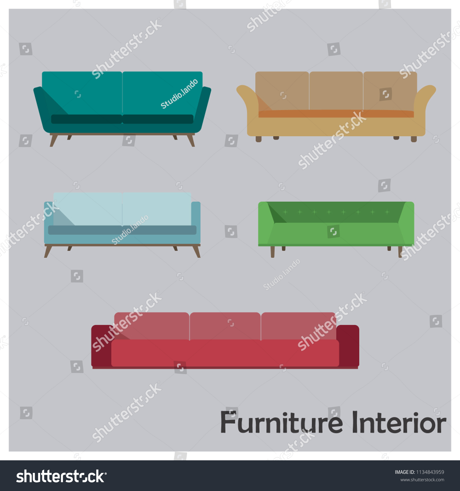 Flat Set Styles Sofas Vector Interior Stock Vector Royalty Free 1134843959