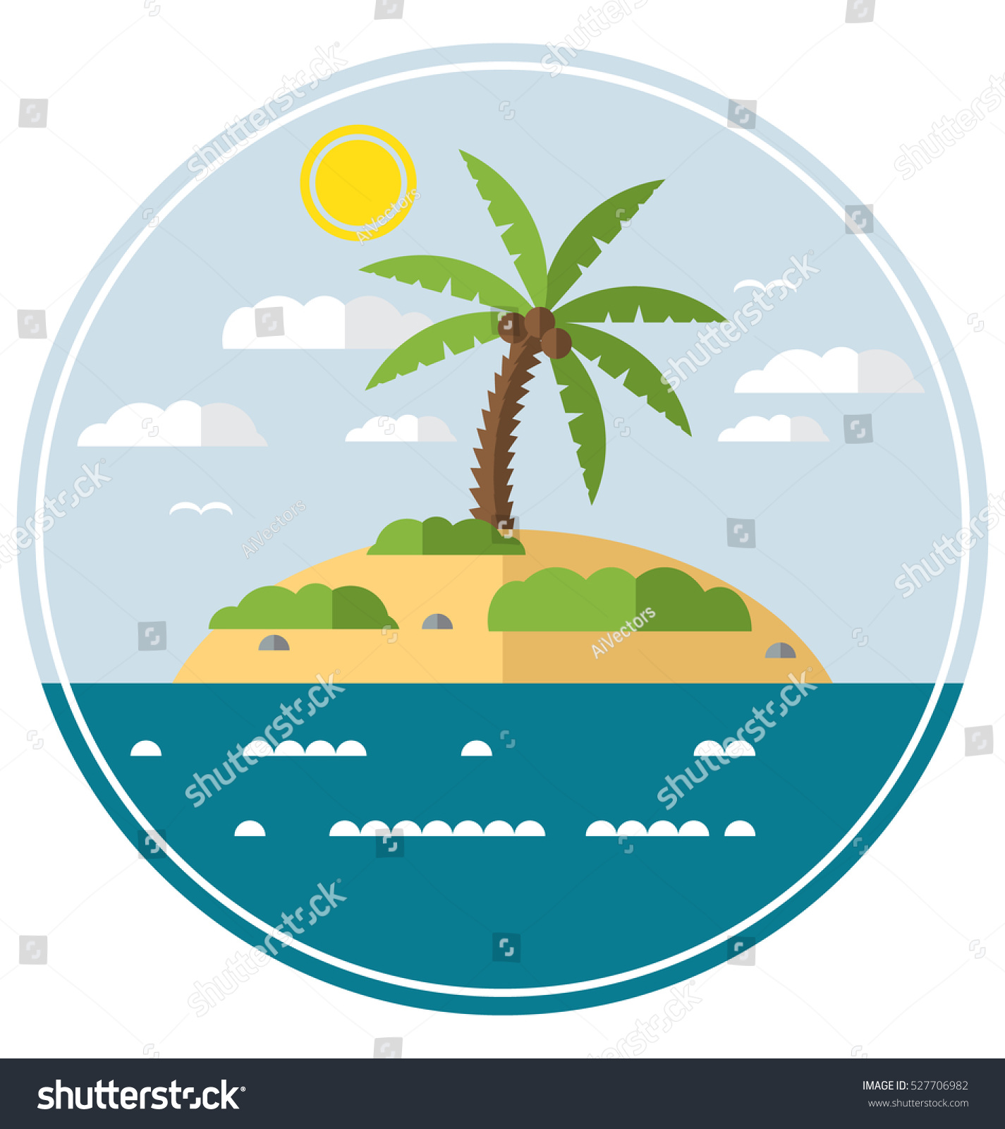 Flat Simple Desert Island Landscape Vector Stock Vector (Royalty Free ...