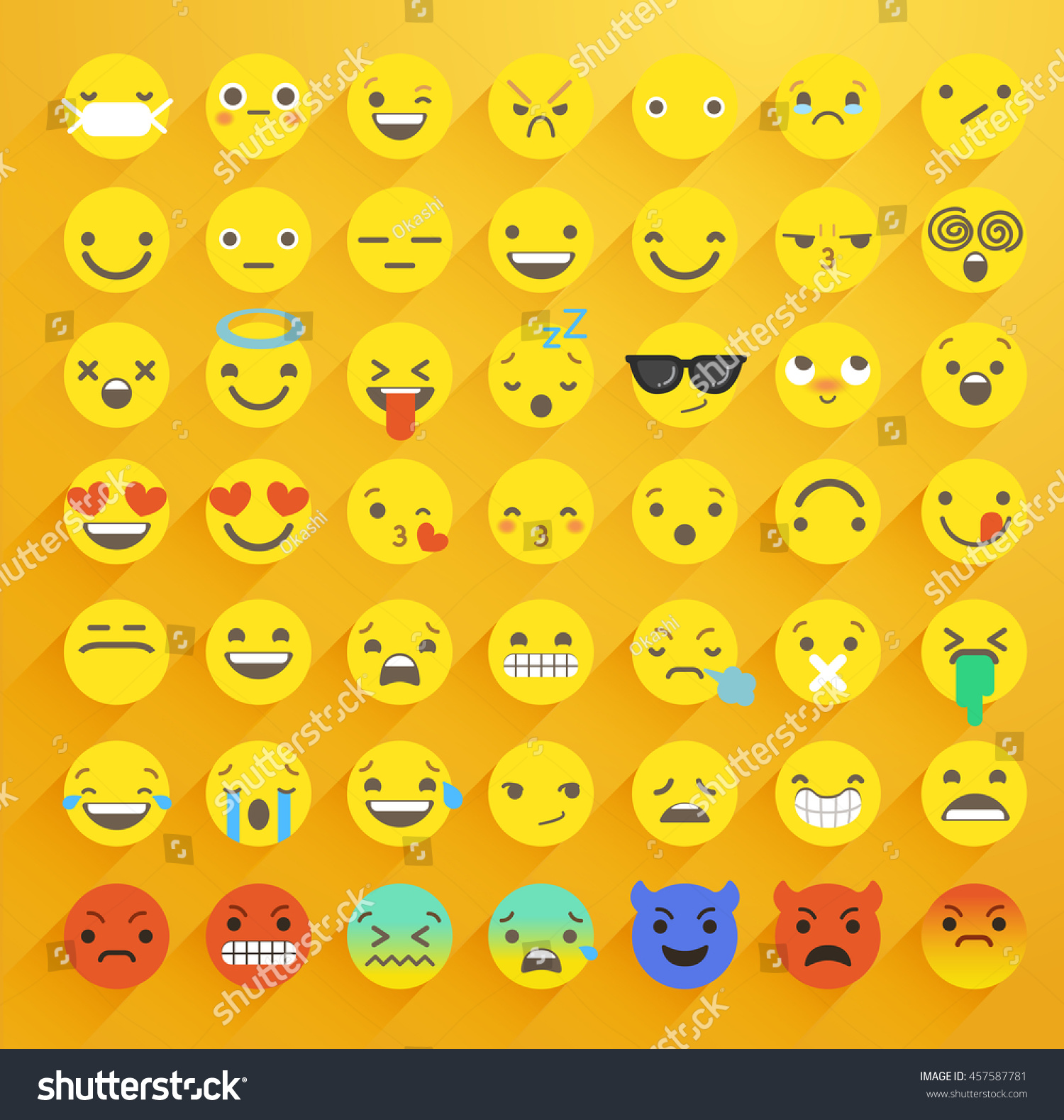 Flat Smiley Emoticon Set Vector Illustration 457587781 Shutterstock